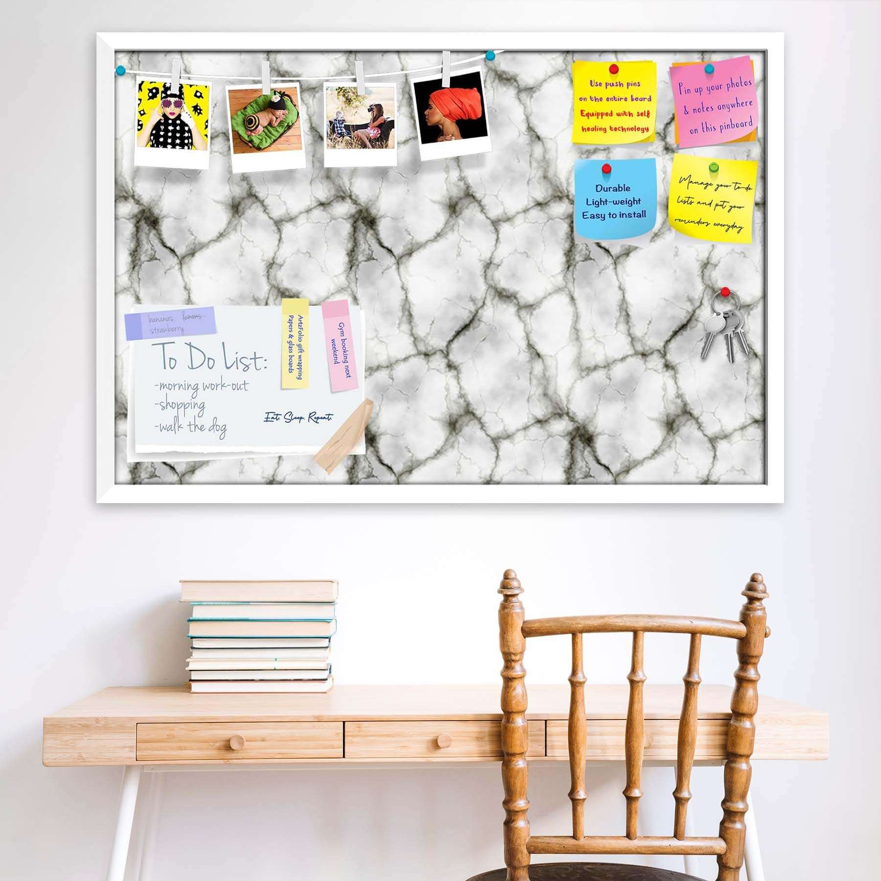ArtzFolio Abstract Marble Art D3 | Bulletin Board Notice Pin Board | Vision Soft Board Combo with Thumb Push Pins & Sticky Notes | White Frame | 36 x 24 inch (91 x 61 cms) 3
