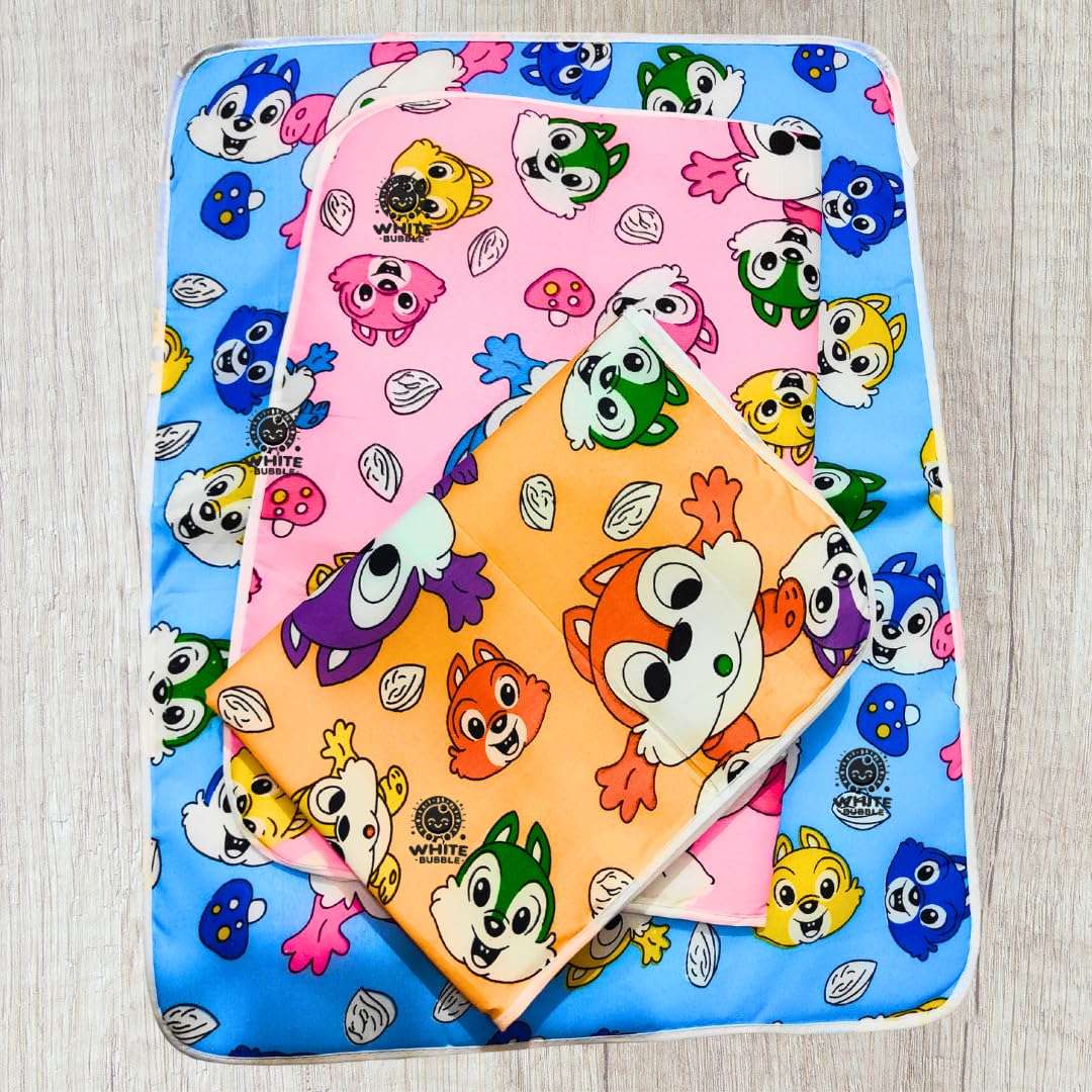 White Bubble Waterproof Cotton Baby Sheet/Sleeping Sheet- 60x45 CM (Multicolor, Pack of 3) for Newborns 0-6 Months