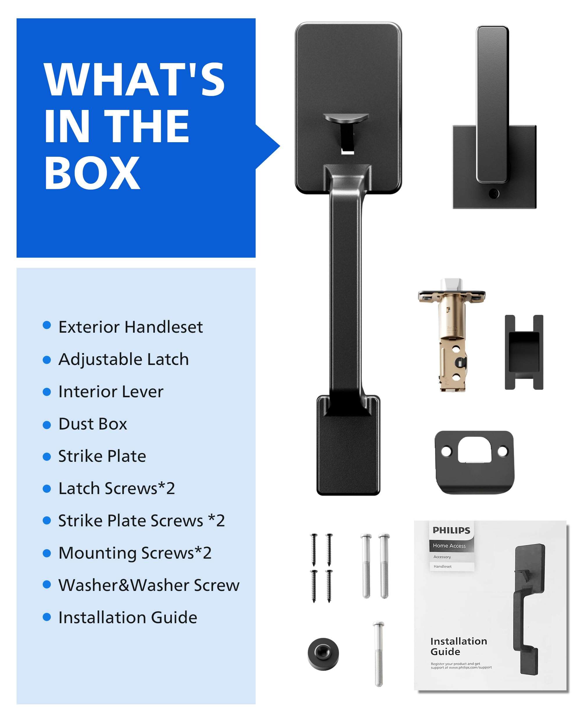 PHILIPS Front Door Handle No Lock, Entry Handleset Exterior with Interior Handed Lever, Modern Front Door Handle,Deadbolt Not Included, Matte Black 6