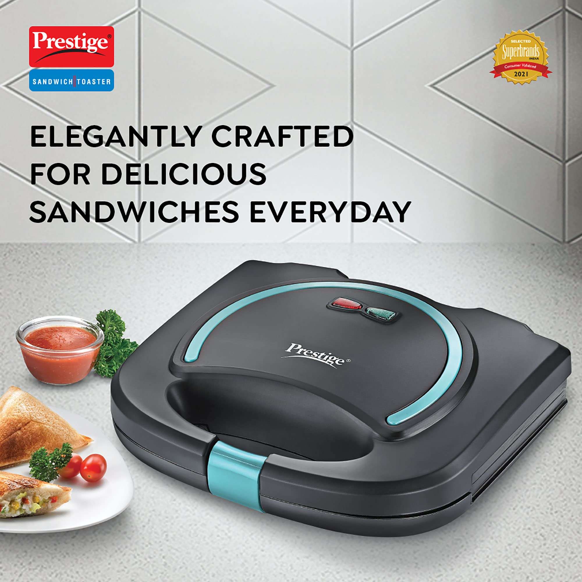 Prestige PSMFB (D) 800W Sandwich Toaster with die cast Aluminium Sandwich Plates|Power Indicators|Non-Stick Coating|Black|1 Year Warranty 4