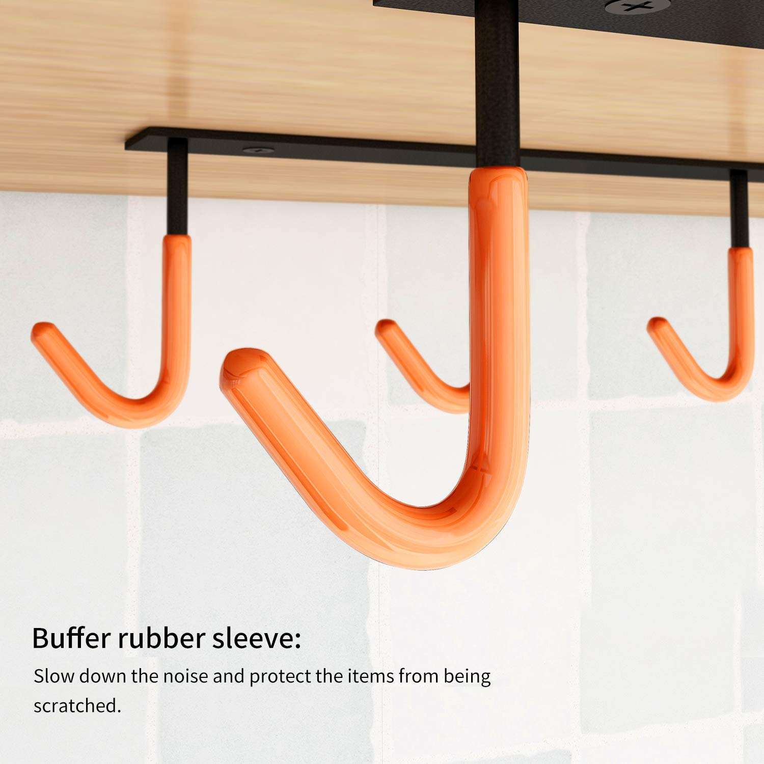 XIGOO Coffee Mug Holder Under Cabinet - Multi-Function Kitchen Cabinet 2pcs × 4 Hooks, Heavy Duty Hangers for Hanging Mug Cup,Teapots, Utensils 4