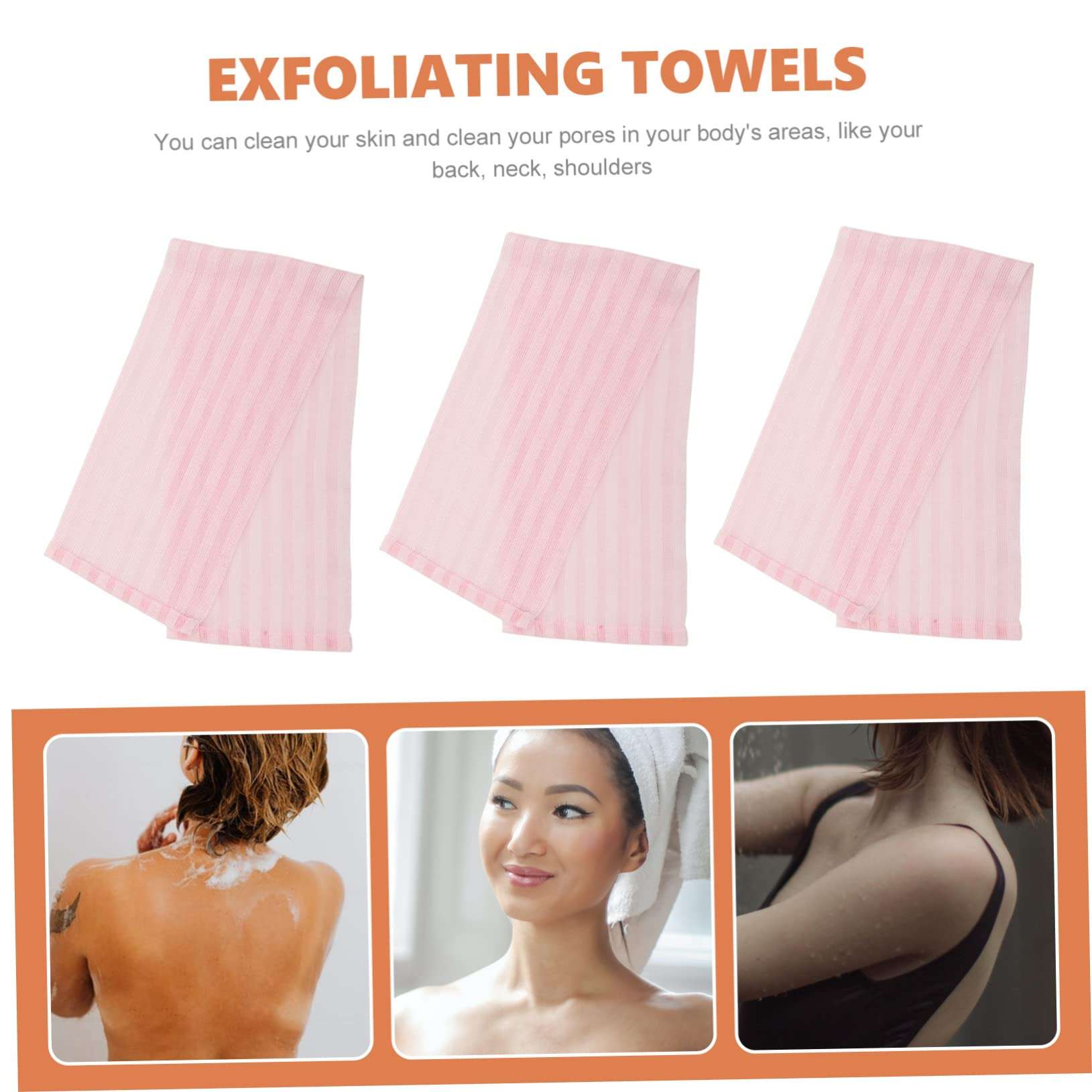 MUSISALY Bathing Gloves Exfoliating Towels 3pcs Set Long Strips Back Scrubber Body Scrubbers Korean Style Gentle on Skin 4