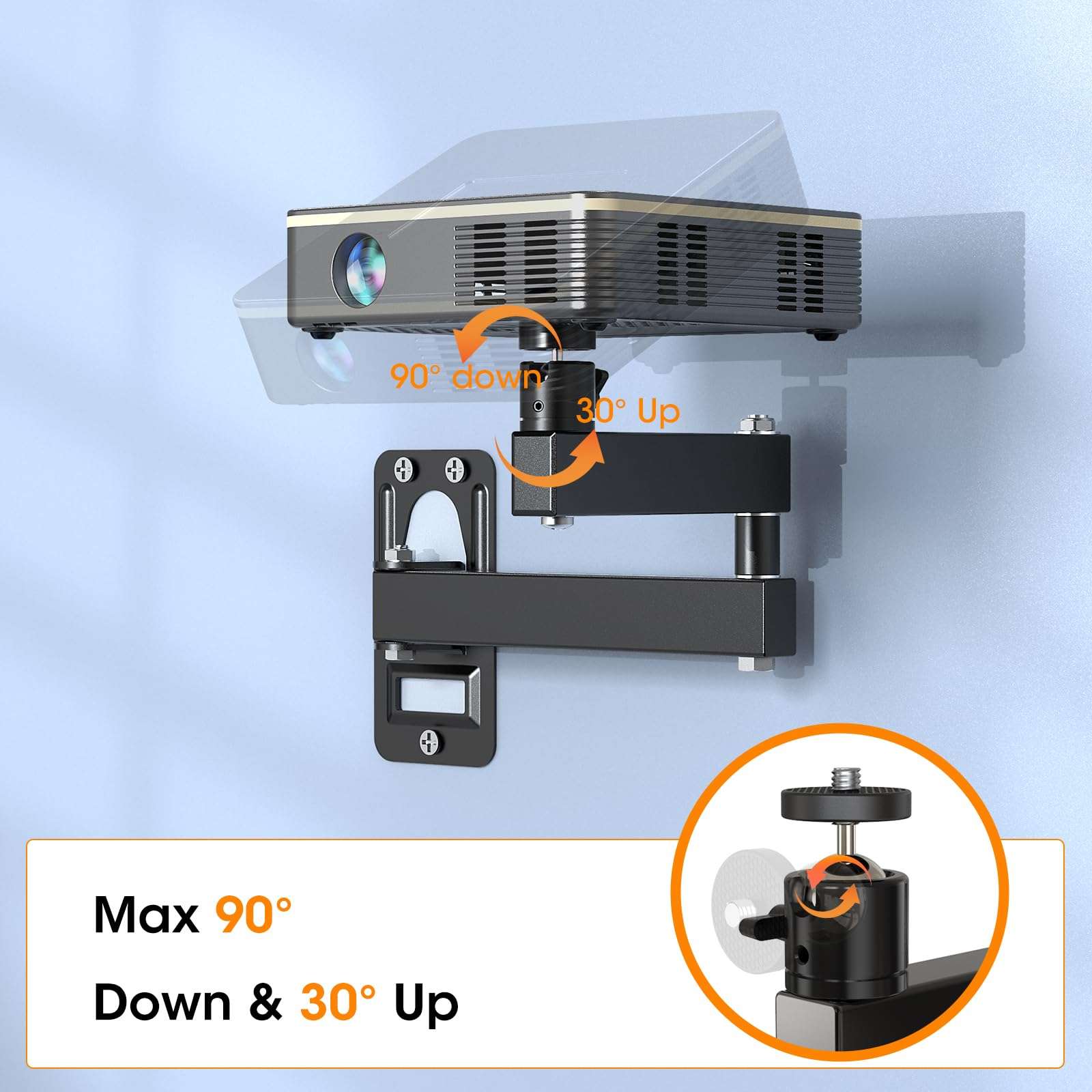 DAWASAPAT Universal Porjector Mount Foldable Projector Wall Mount 1/4" Screw, Adjustable Tilt&Swivel Hanging Projector Bracket Holder Wall Mount Hanger Rack Stand for Projector with Cable Ties 5