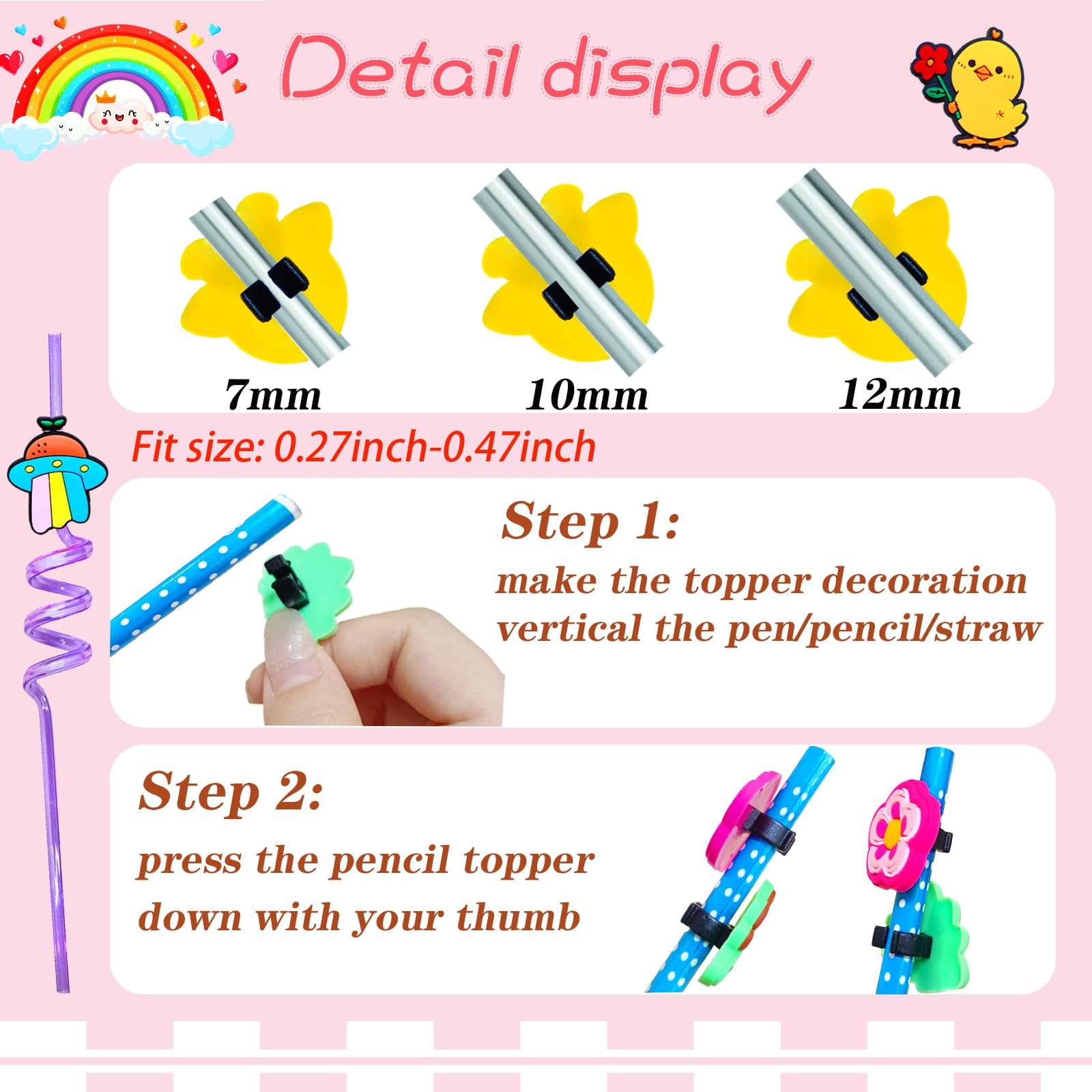 100 PCS Cute Pencil Topper Decoration,Kawaii Pen Straw Clips Decor Accessories,Pencil-Top Charms for Pupil,Junior,Kids,School Supplies,Classroom Reward,Prizes,Gifts,Bulk Random Different Cartoon 4