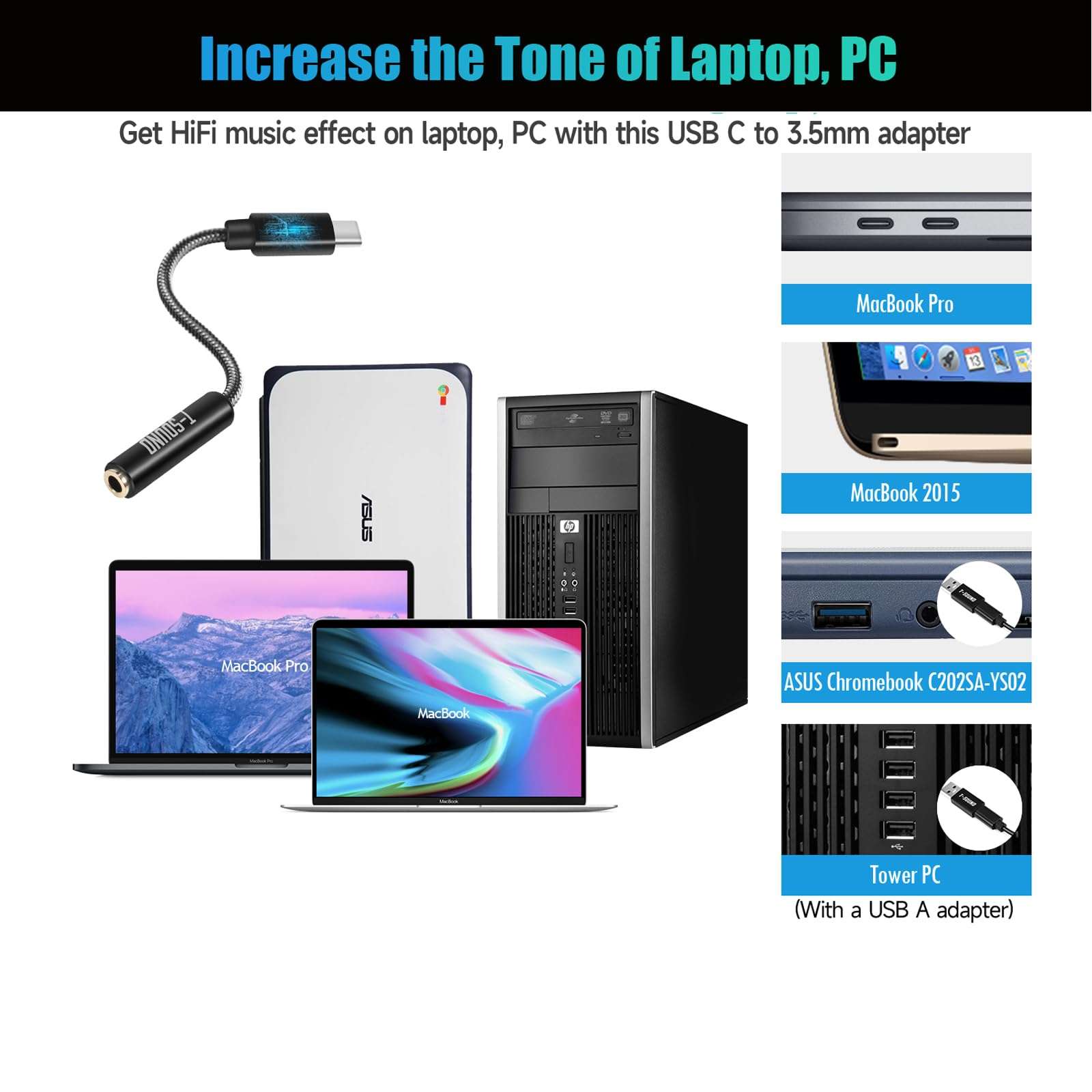 Headphone USB C Adapter，T-Sound USB Type C to 3.5mm Female Headphone Jack Adapter (Hi-Res DAC) Compatible with MacBook Pro, Google Pixel 2XL/3XL/iPad Pro/Huawei/Mozo Z3/HTC/Sony XZ2，Braided 4