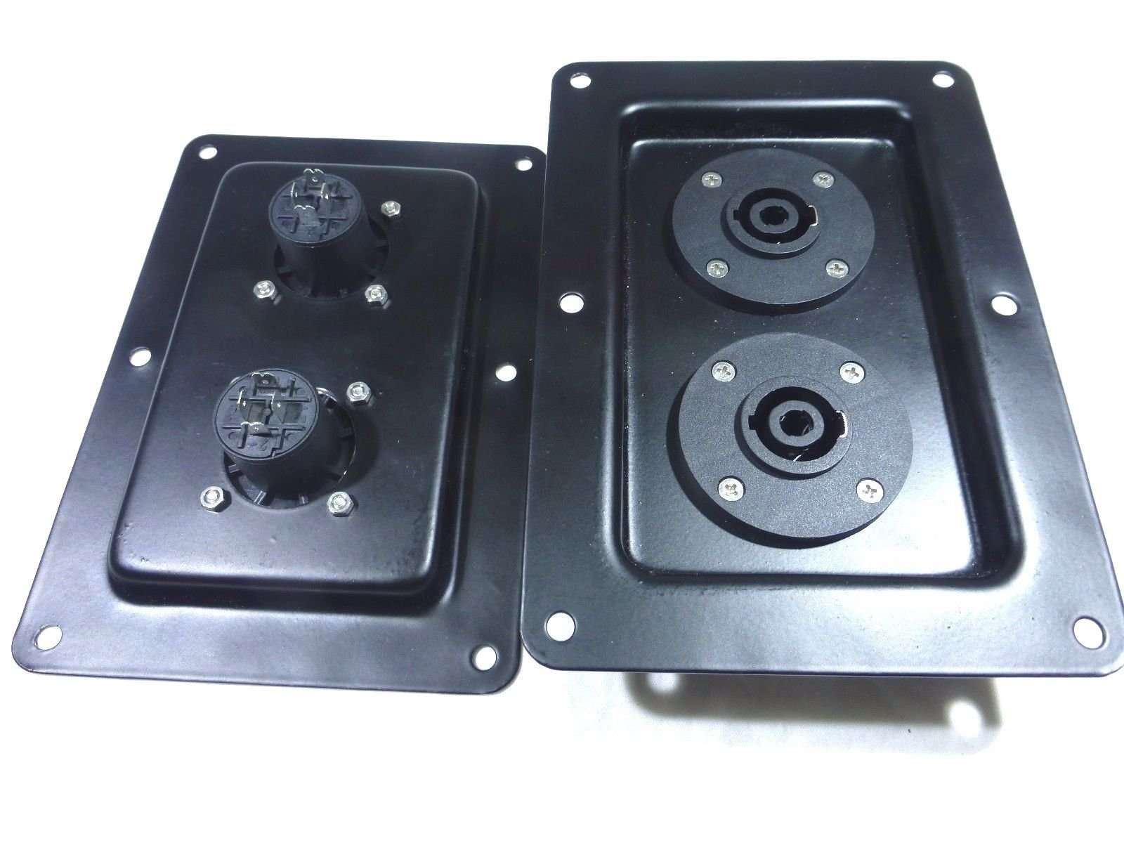 zxpc (2) Two Black Metal Speaker Jack Plates for Dual Large SpeakOn with NL4MPR 4 Pin 1