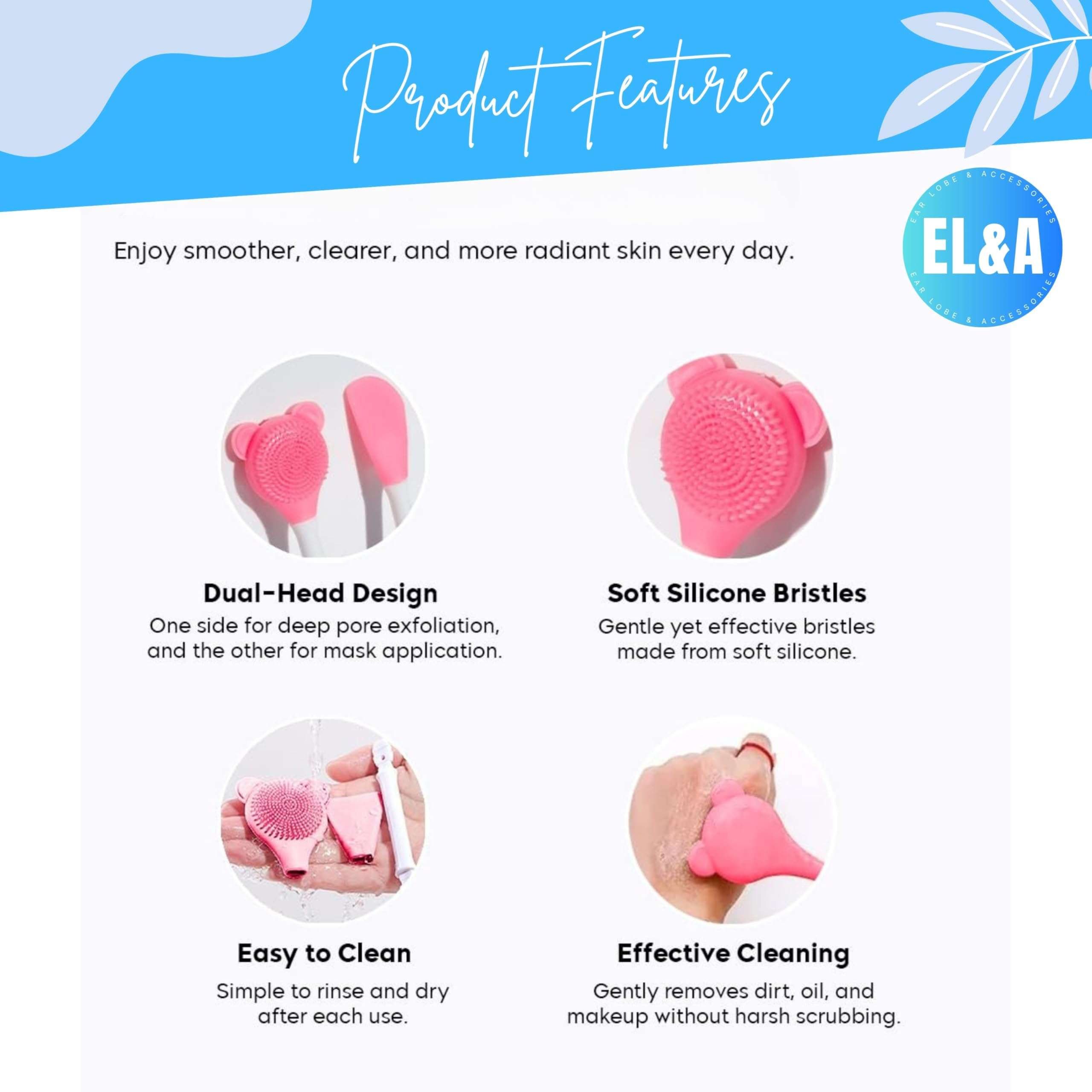 [Ear Lobe & Accessories] Kitty Silicone Face Mask Applicator | Facial Mask Brushes for Mud, Clay, Charcoal Mixed Mask, Soft Makeup Beauty Brush for Apply Cream (Color may Vary) 4