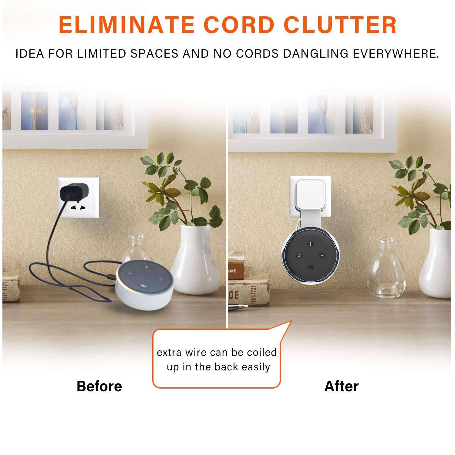 WGOAL Outlet Wall Mount Holder Case for Dot 3rd Generation, Clever Space Saving Design for Smart Home Speakers, Perfect Hide Messy Wires, Dot Accessories Without Screws (White -1 Pack) 2