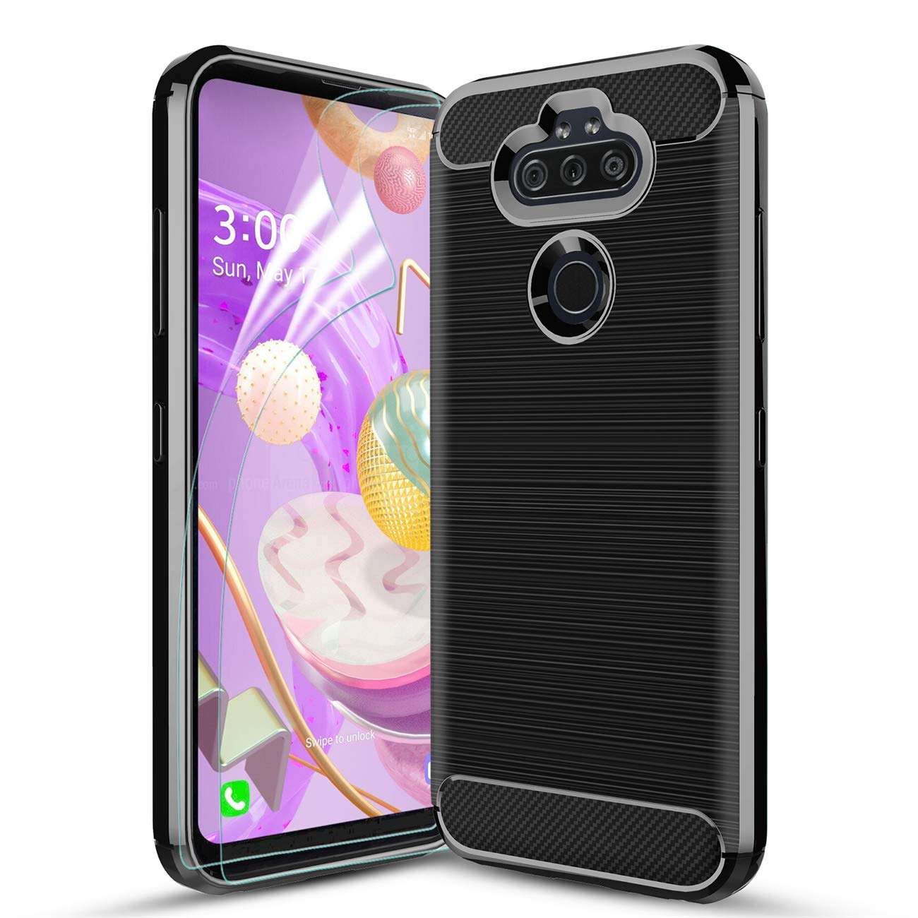 CaseRoo for LG Aristo 5 Plus Case,LG K31 Case,LG Aristo 5 Case,LG Phoenix 5/LG Risio 4/LG Fortune 3/LG K8X Phone Casew[2 Pack] Soft Screen Protector,Carbon Fiber Slim Protective Cover-Black