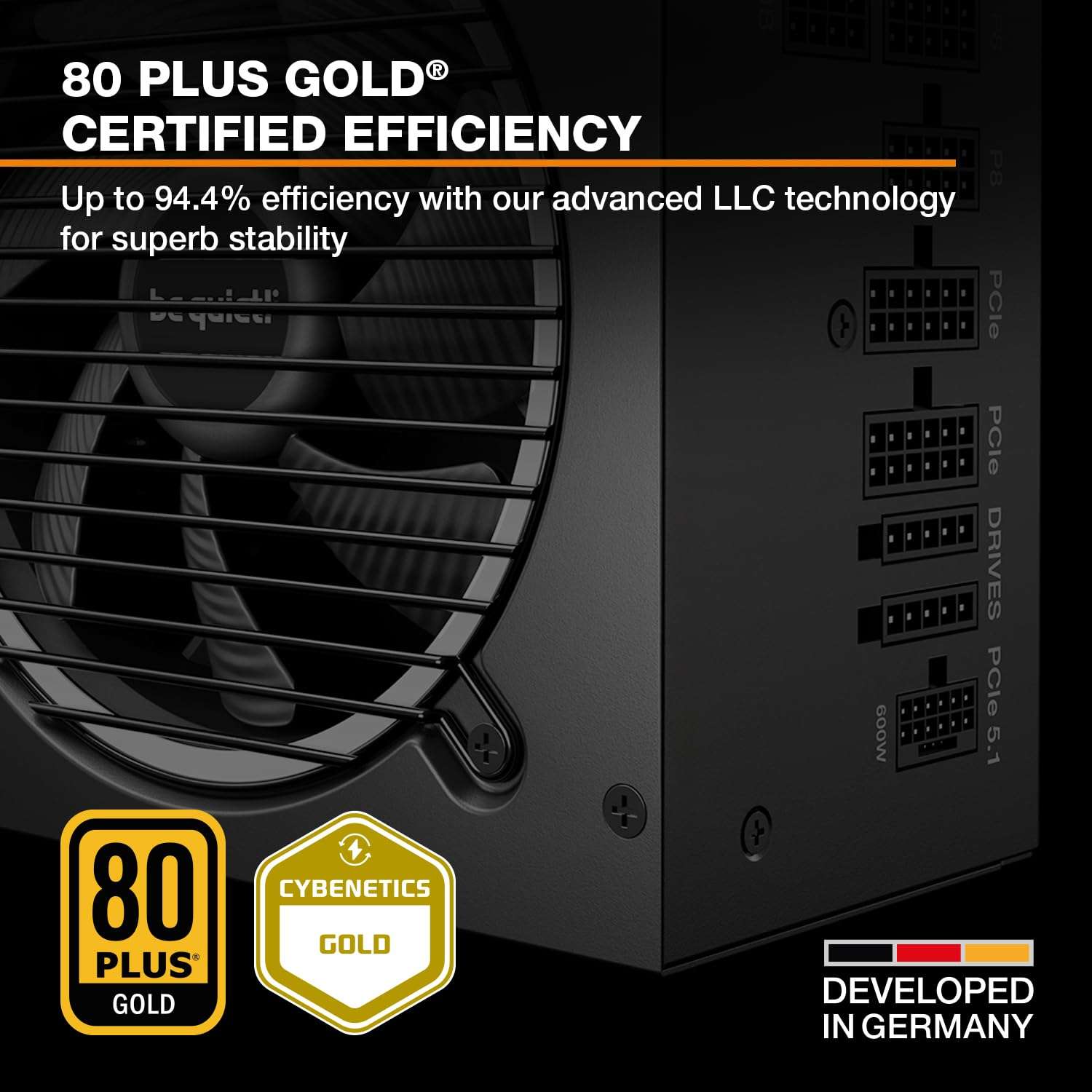 be quiet! Pure Power 13 M 750W Power Supply, 80 Plus® Gold Certification, ATX 3.1 PSU, Support for PCIe 5.1 GPUs, semi-Passive 120mm be quiet! Fan, LLC Technology, Single Rail, for Overclocked GPUs 4