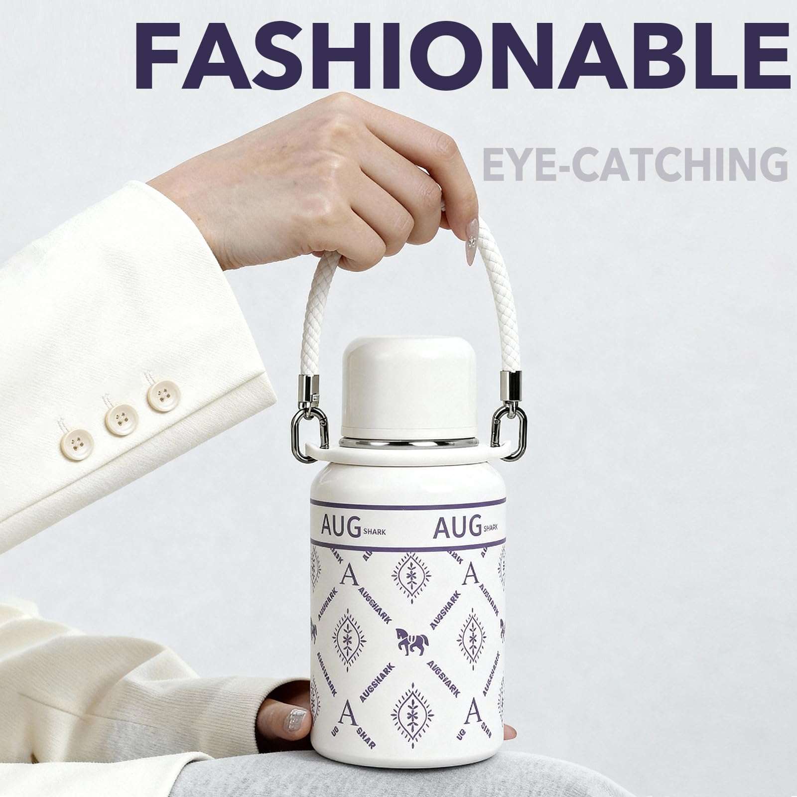 Augshark Insulated Tumbler with Straw, 32 oz Swig Sip Insulated Water Bottle with a Sharing Cup Lids, Leak Proof Double Wall Vacuum Stainless Steel Water Flask Jug with Handle, Keep Cold 24H, Non-BPA 3