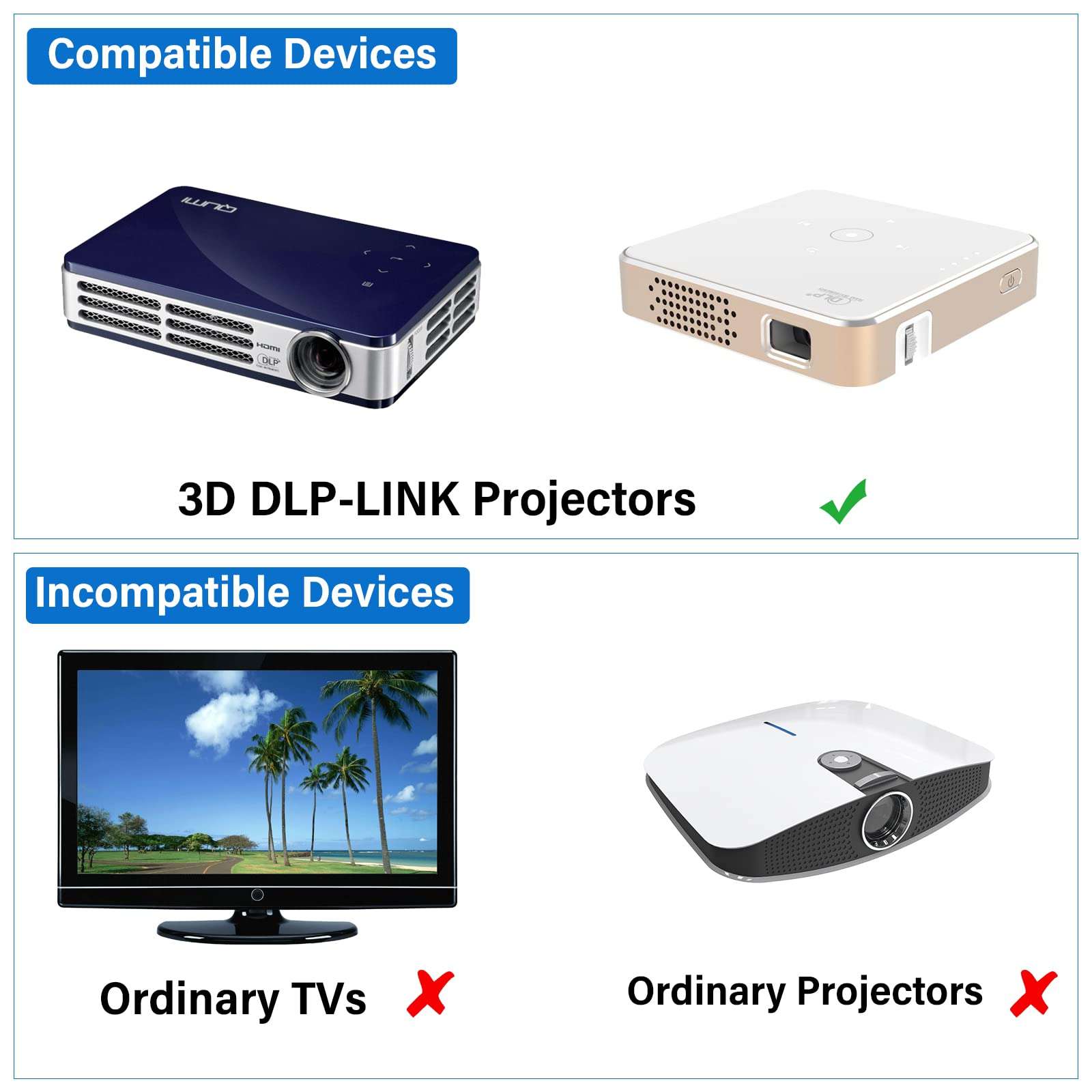 3D Glasses, Active Shutter Rechargeable Eyewear for 3D DLP-Link Projectors Cocar Toumei 6