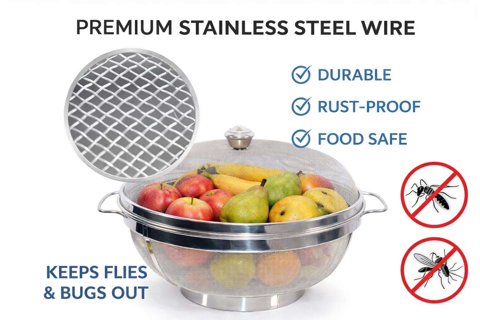 VINART Stainless Steel Fruit Basket with Lid | Fruit & Vegetable Storage Basket for Kitchen & Dining Table (12 Inch) 4