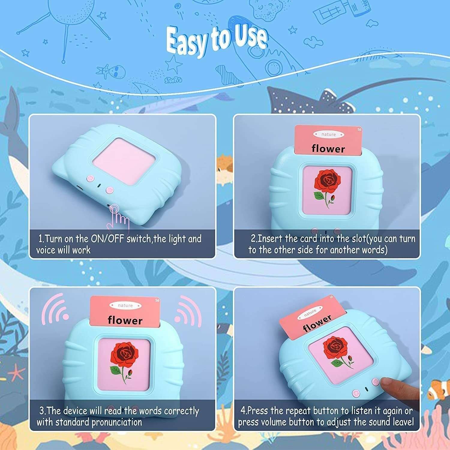 Royaldeals Toys All-in-one Talking English Words Flash Cards for Kids Education Learning Device 6