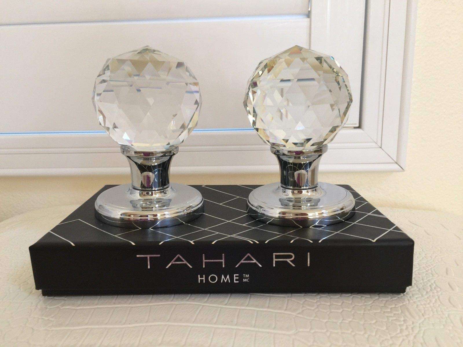 TAHARI HOME Set of 2 Door KNOBS Pull Mirror Crystal Glass Diamond Design 1