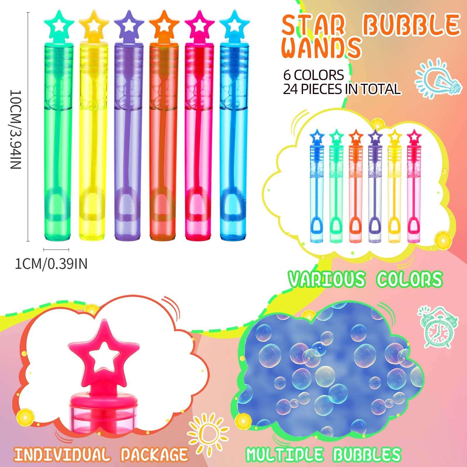96 Pcs Summer Party Favors Set 24 Packs Jumbo Sidewalk Chalk Individual Packs and 24 Pcs Star Bubble Wands End of Year Gifts for Student Boys Girls Preschool Graduation Birthday Goodie Bag Stuffers 3