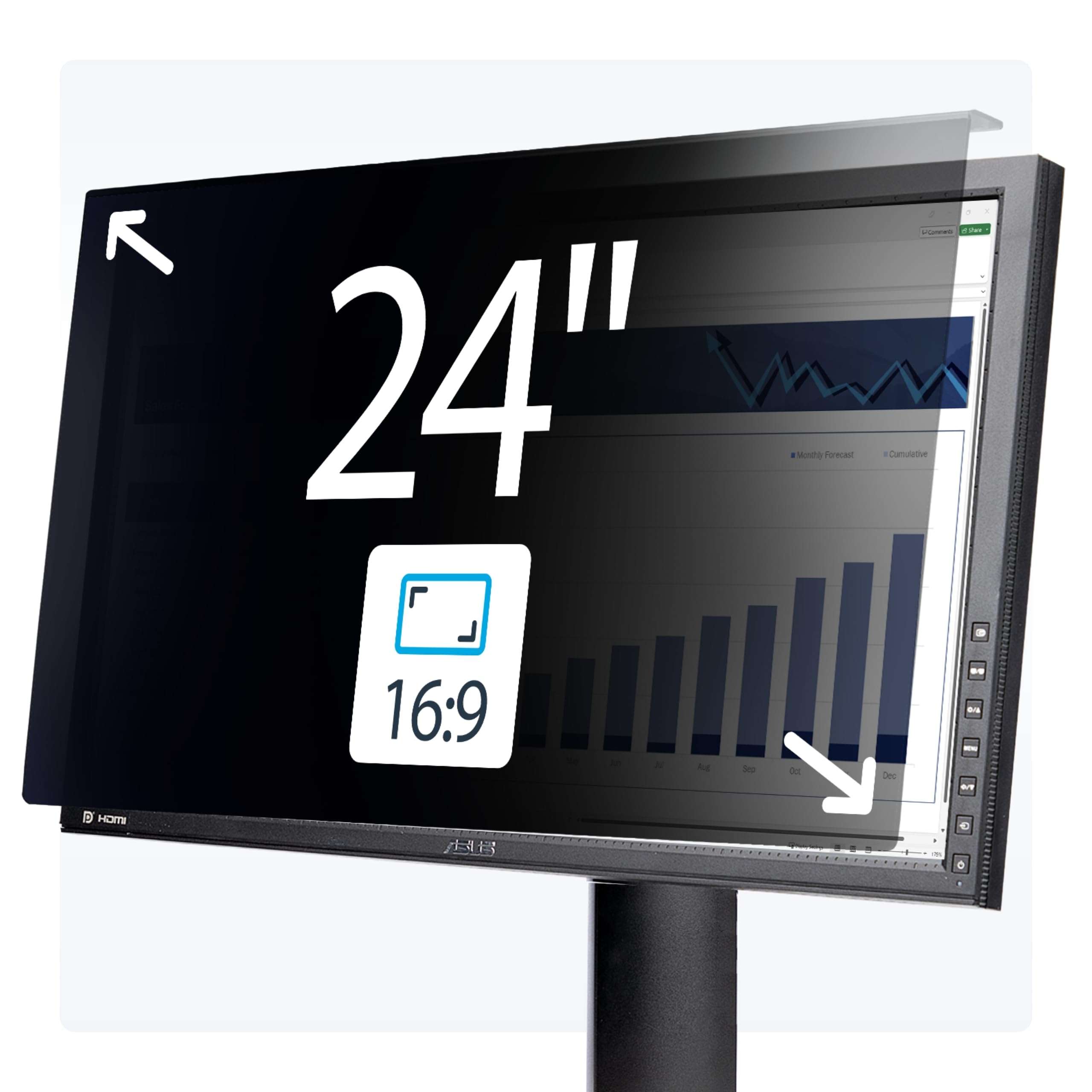 StarTech.com 24-inch 16:9 Computer Monitor Privacy Screen, Hanging Acrylic Filter, Monitor Screen Protector, +/- 30 Deg., TAA 1