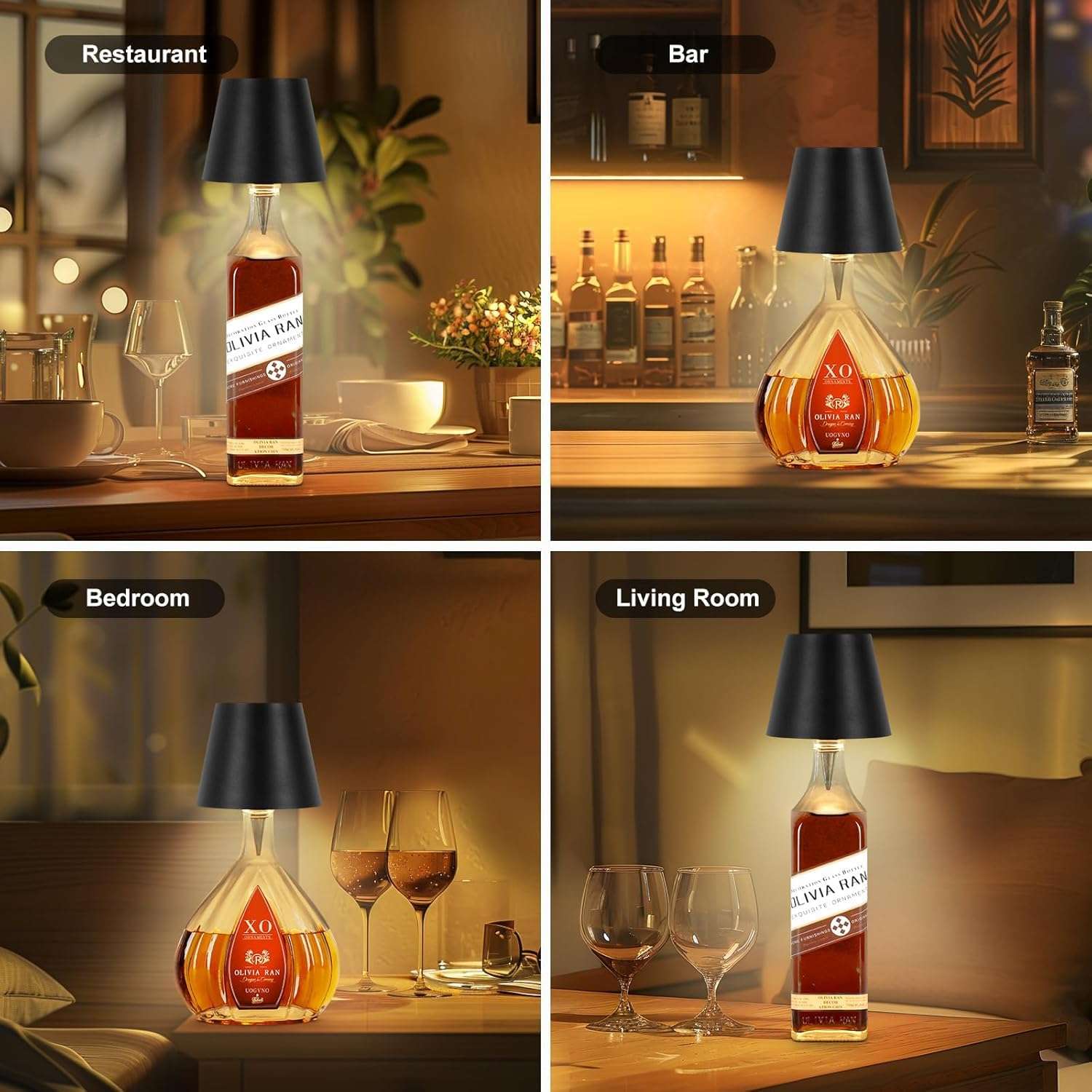 XERGY Wireless LED Bottle Lamp – USB-C Rechargeable, 3-Color Dimmable Touch Light for Liquor Bottles, Bedside, Home & Bar Decor (Bottle Not Included) 5