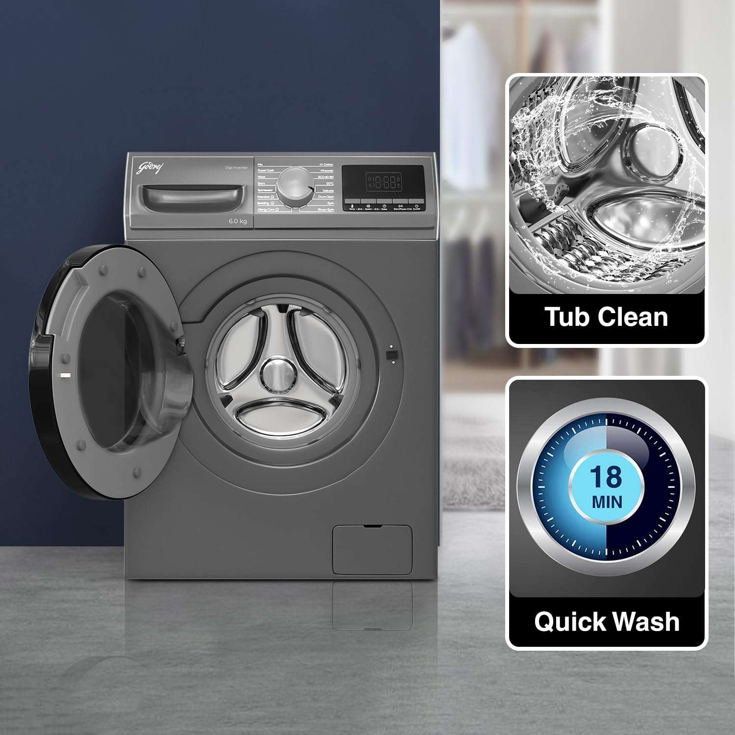 Godrej 6 Kg 5 Star Digi-inverter Fully-Automatic Front Load Washing Machine (2024 Model, WFEON HYS 6010 5 IJBT FLGR, With Steam Wash & 1000 RPM Spin Speed, Flint Grey) 5