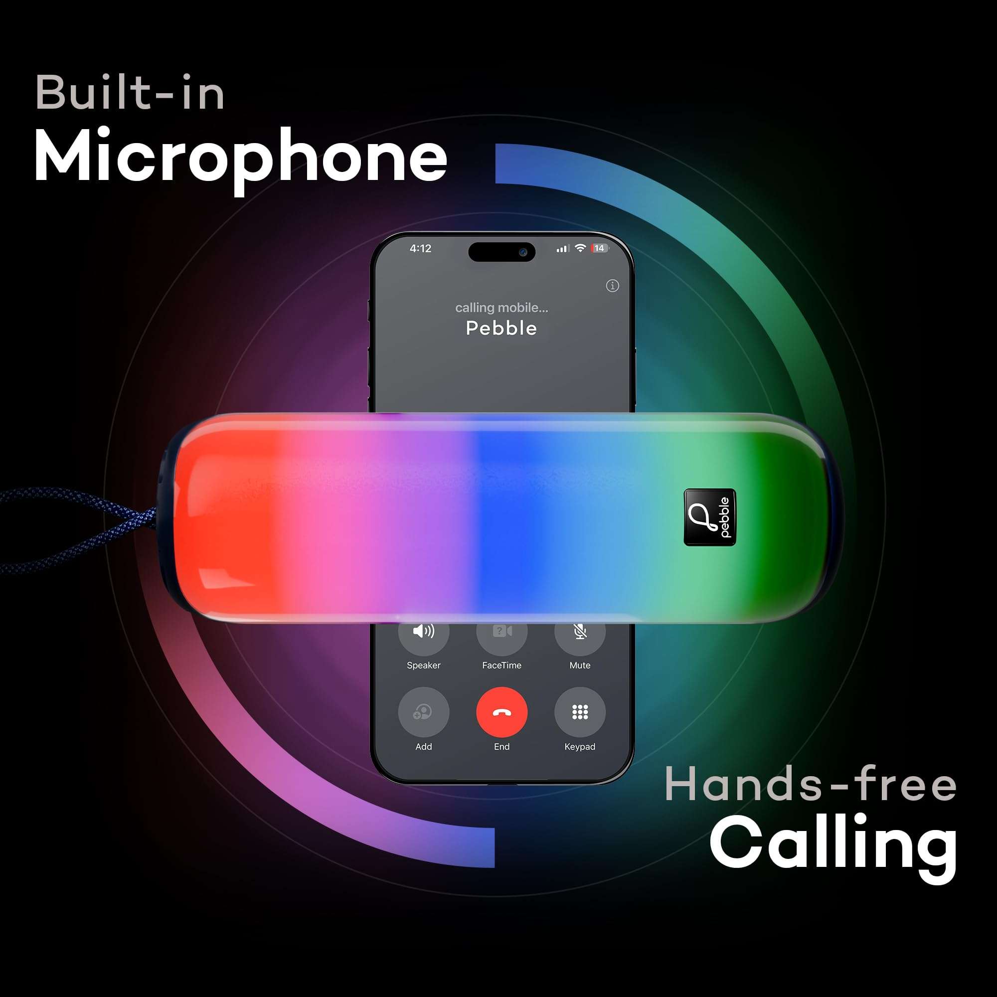 Pebble Newly Launched Photon 16W Bluetooth Speaker with RGB Lights, Dual 8W Drivers, 2400mAh Battery, FM Radio, TF Card, USB, and AUX, Premium Fabric Design - Blue 6