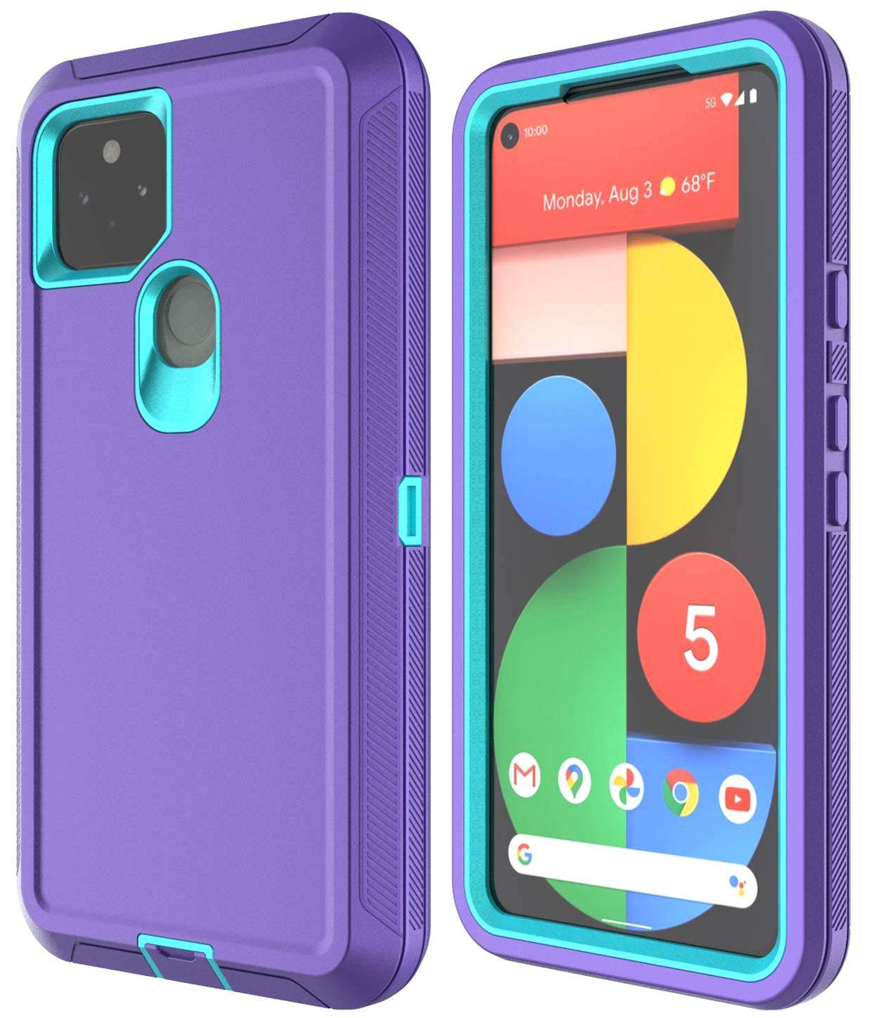Annymall Google Pixel 4a 5G Case with Screen Protector, Phone Case for Pixel 4a 5G (Not fit 4G) Full Body Shockproof Drop Protection Heavy Duty Rugged Cover for Pixel 4a 5G (Purple/Mint) 1