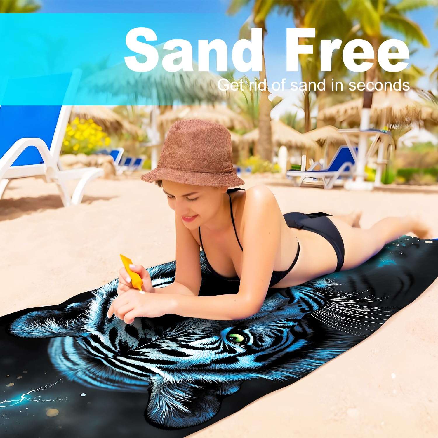 THISFIND Microfiber Tiger Thin Beach Towel Lightweight 71"x32"Oversized Extra Large Quick Dry Sand Free Perfect for Travel,Pool,Yoga,Gym,Sports Essential Beach Accessories & Vacation Gift 4