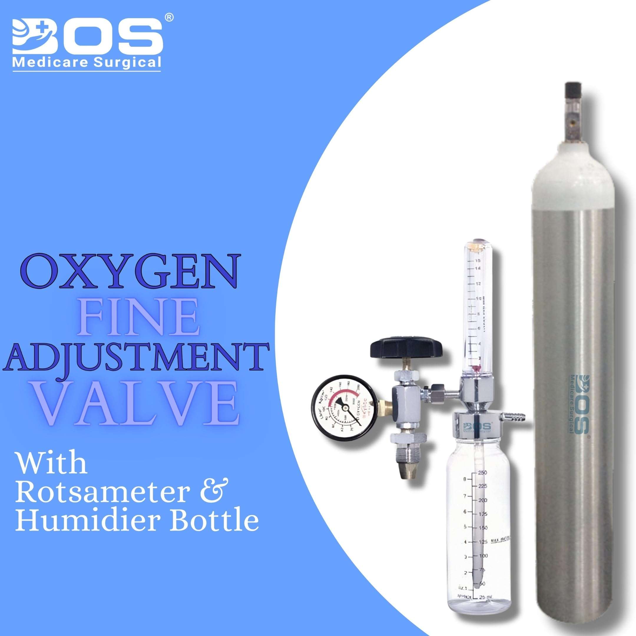 Bos Medicare Surgical Oxygen Flow Meter with Regulator & Humidifier Bottle | Rotameter Type Oxygen Valve – Metal Body (OXY 03) for Medical Use 5