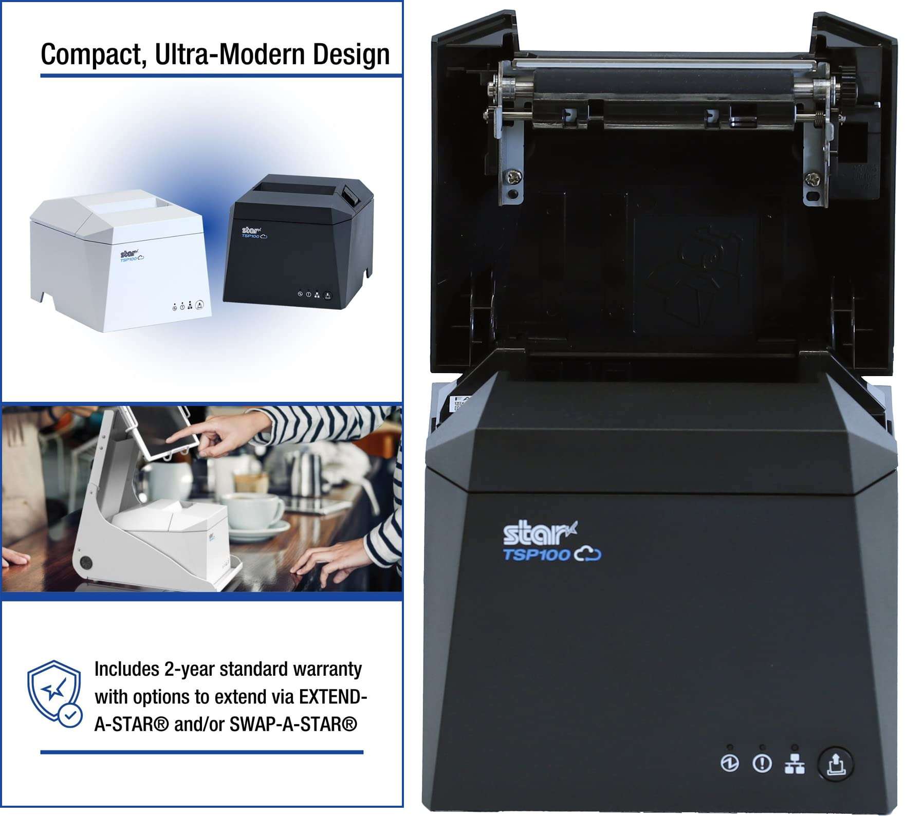 Star Micronics TSP143iV X4 Thermal Receipt Printer - USB-C, Ethernet (LAN), WLAN, Bluetooth, CloudPRNT, Android Open Accessory (AOA), USB Cable Included, Internal Power Supply, Gray 5