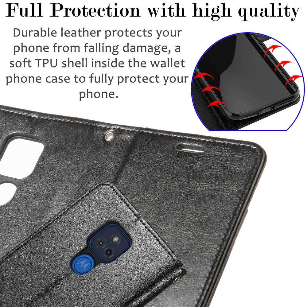 Swoders for Moto G Play 2021 Wallet Case, PU Leather with Card Holder Shockproof Soft TPU Interior Magnetic Closure Full Protection Compatible with Motorola Moto G Play 2021 - Black 3