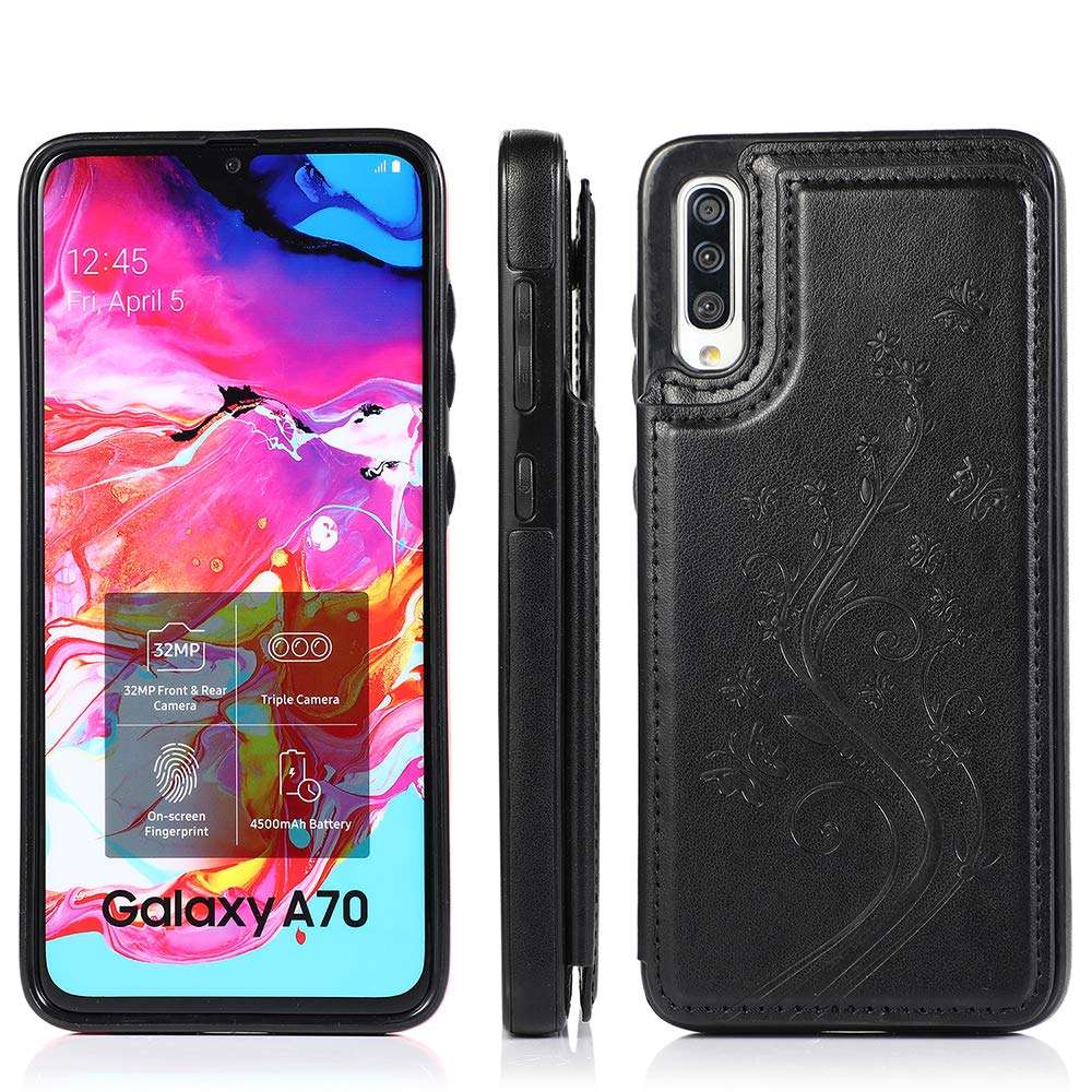Phone Case for Samsung Galaxy A70 A70S with Tempered Glass Screen Protector and Card Holder Wallet Cover Stand Flip Leather Cell Accessories Glaxay A 70 70s Gaxaly 70A 2019 Cases Women Girls Purple 3