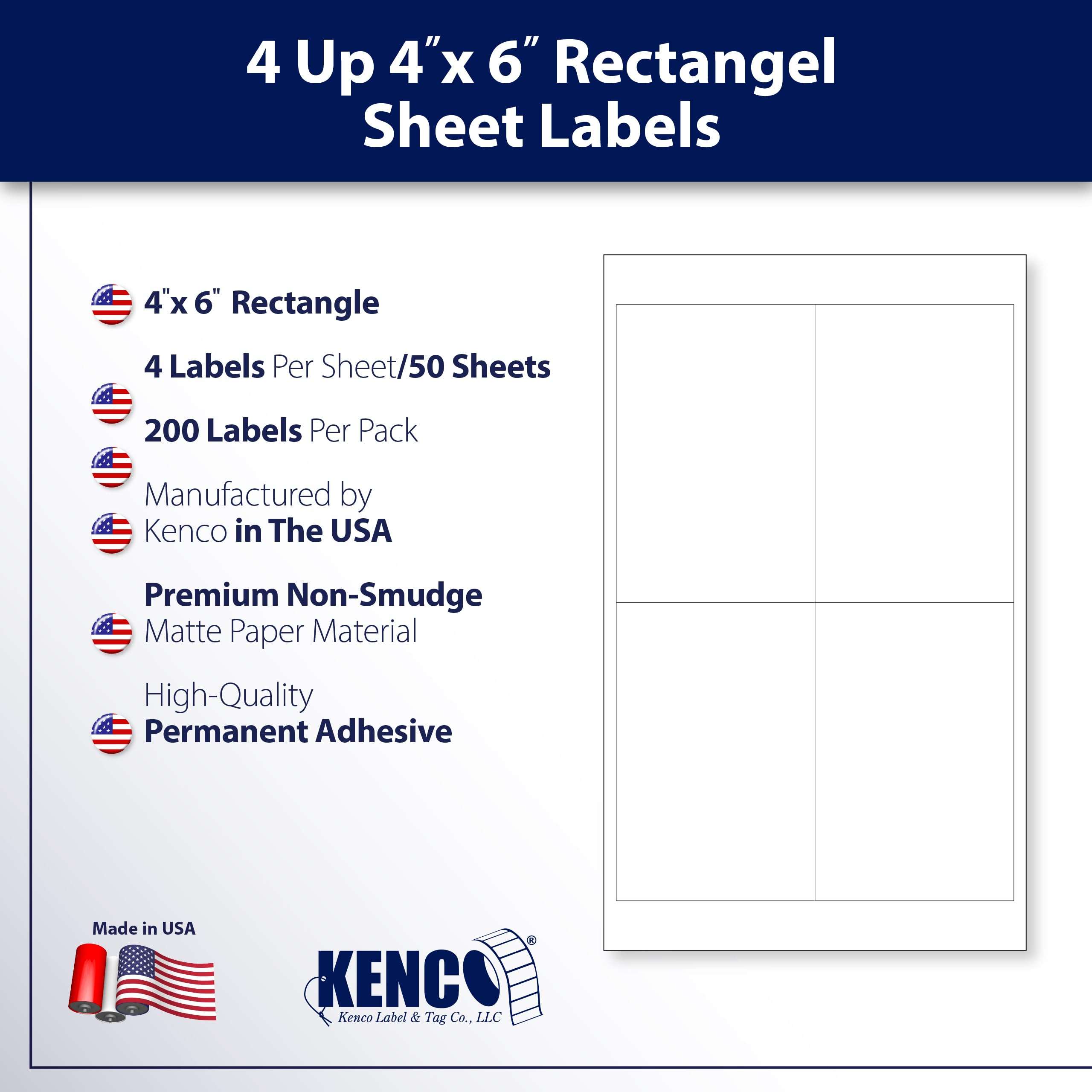 Kenco Premium White Address Shipping UPC Laser/Inkjet Labels Made in The USA (4" X 6" 200 Labels) 2