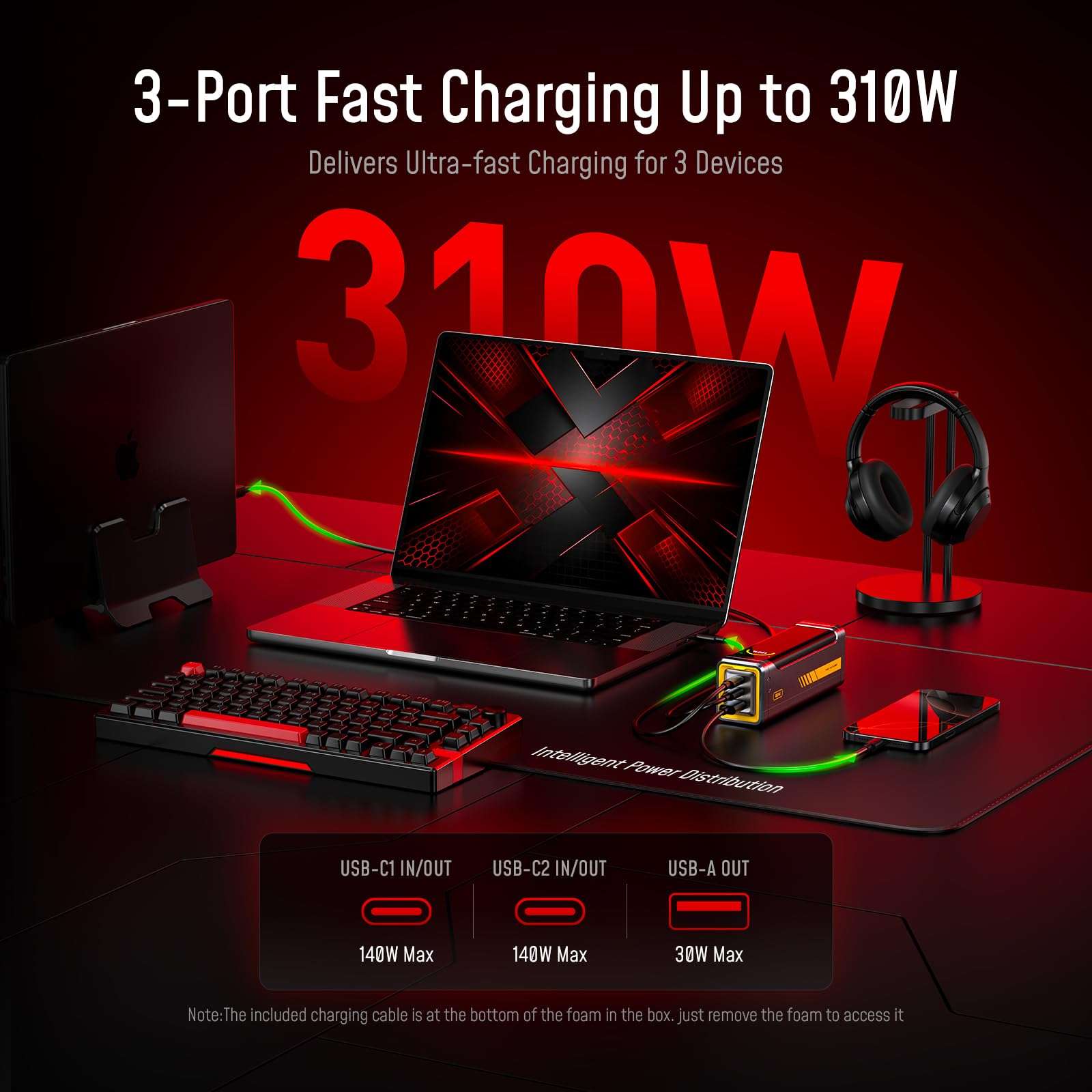 AOHI 310W PD3.1 Power Bank 20000mAh, Dual 140W USB-C Ports Fast Charging Portable Charger with Smart Display, The Future Starship 74Wh Battery Pack for MacBook Pro/Air, iPad, iPhone 17,Galaxy,Gray 3