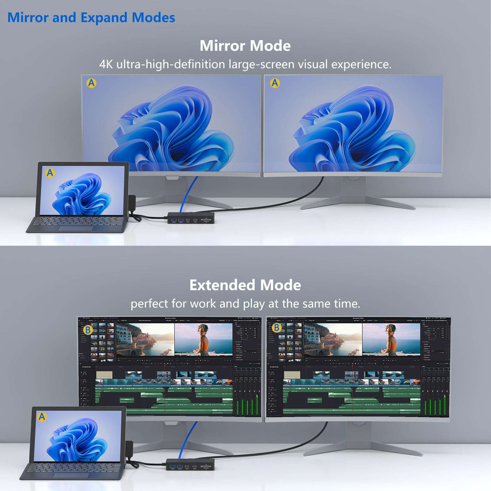 Microsoft Surface Dock HDMI+VGA With Power Adapter, 11 in 1 Docking Station for Pro 11/10/9/8/X/7/6/5/4/3, Laptop 7/6/5/4/3/2/1, Laptop Go 3/2/1, Book 3/2/1 4