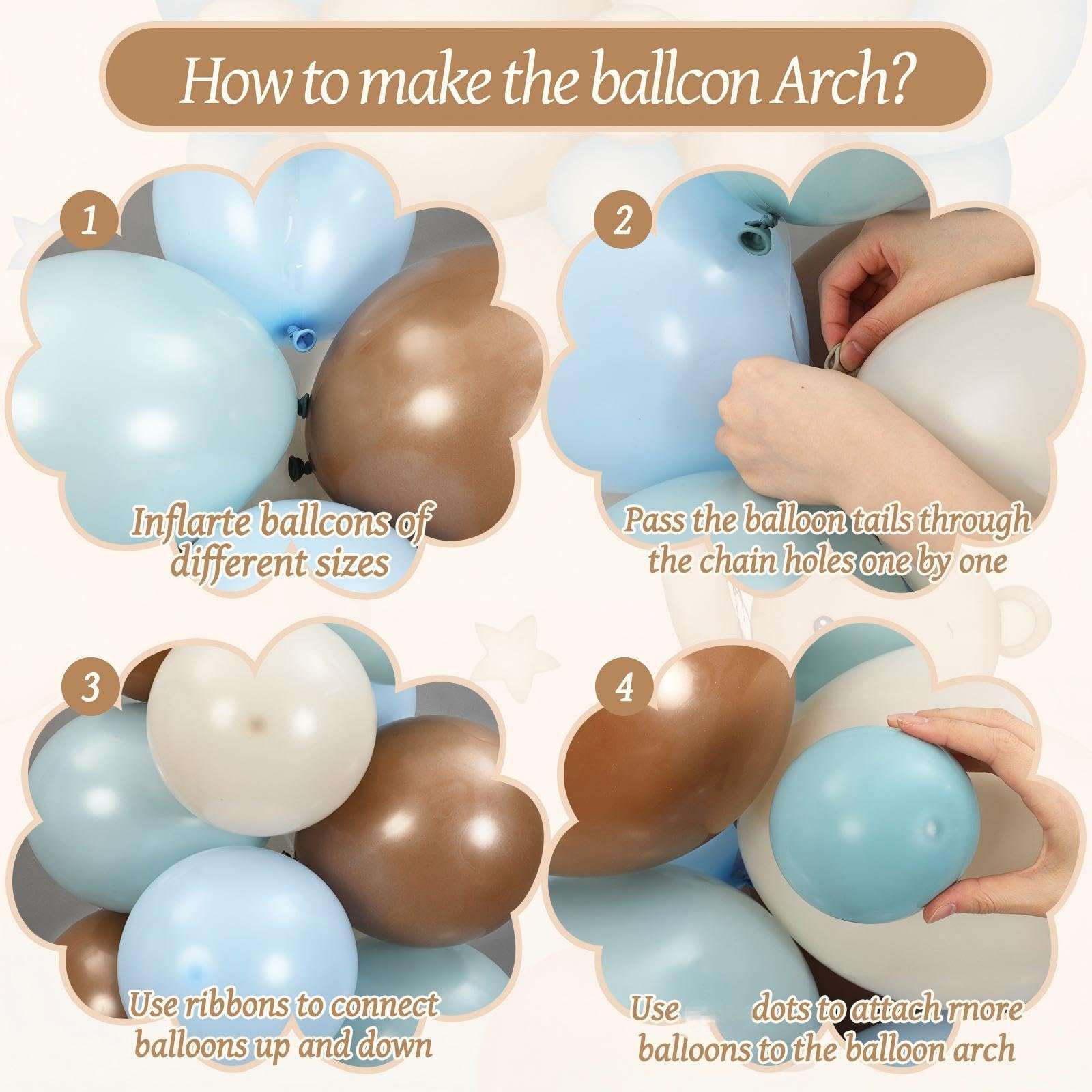 Motionchic 148 Pcs Bear Baby Shower Decorations Balloon Metal Arch Backdrop Stand and Cover Set Decor Dusty Blue and Brown Balloon Arch Kits Bear Baby Shower Gender Reveal Birthday Party Decorations 6