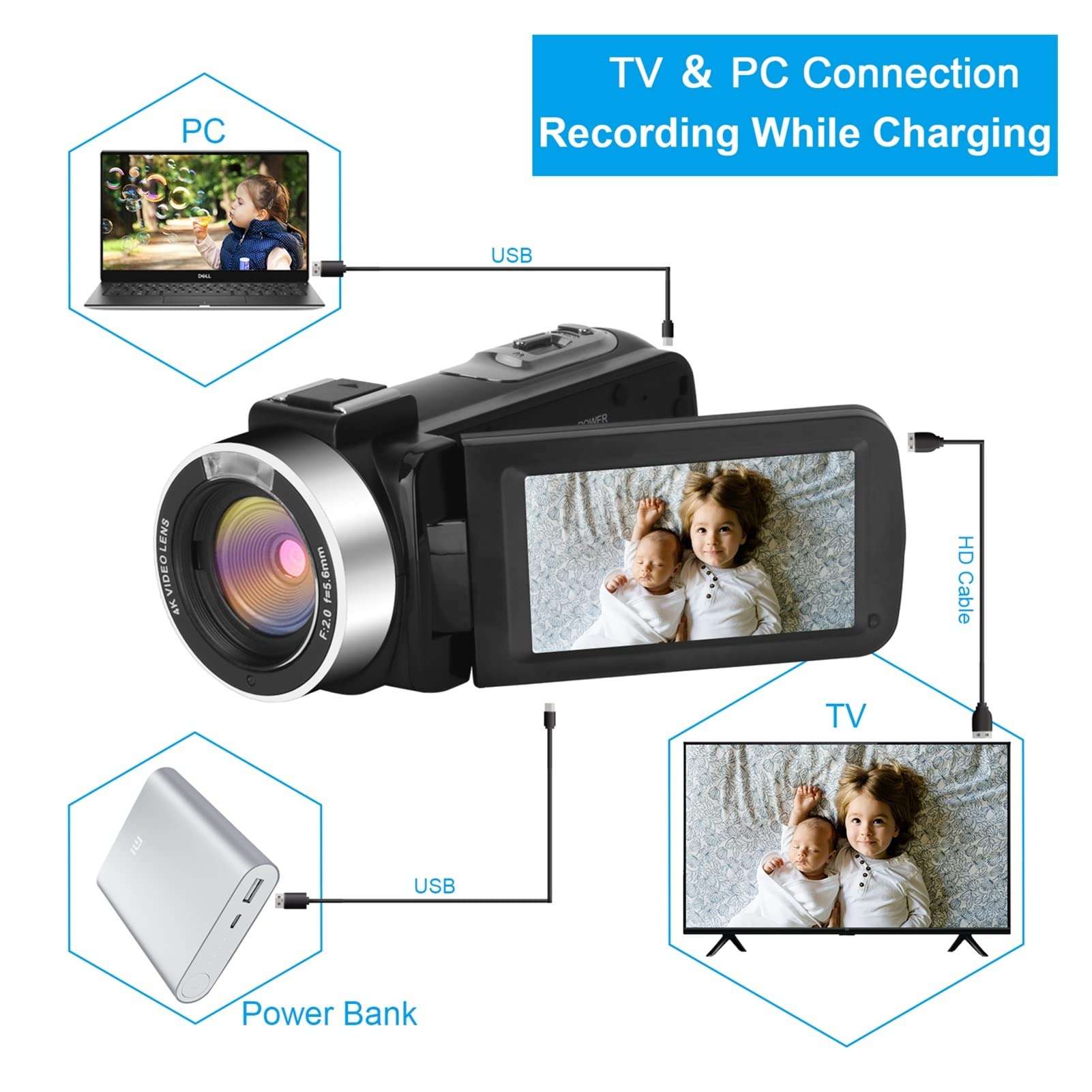 PACUM 4K Digital Vlog Camera Camcorder with Microphone Video Camera Vlogging Camcorder 48MP for Vlog Recording with WiFi (Size : 128GB SD Card, Color : AF6-Mic-Lens-Light) 6