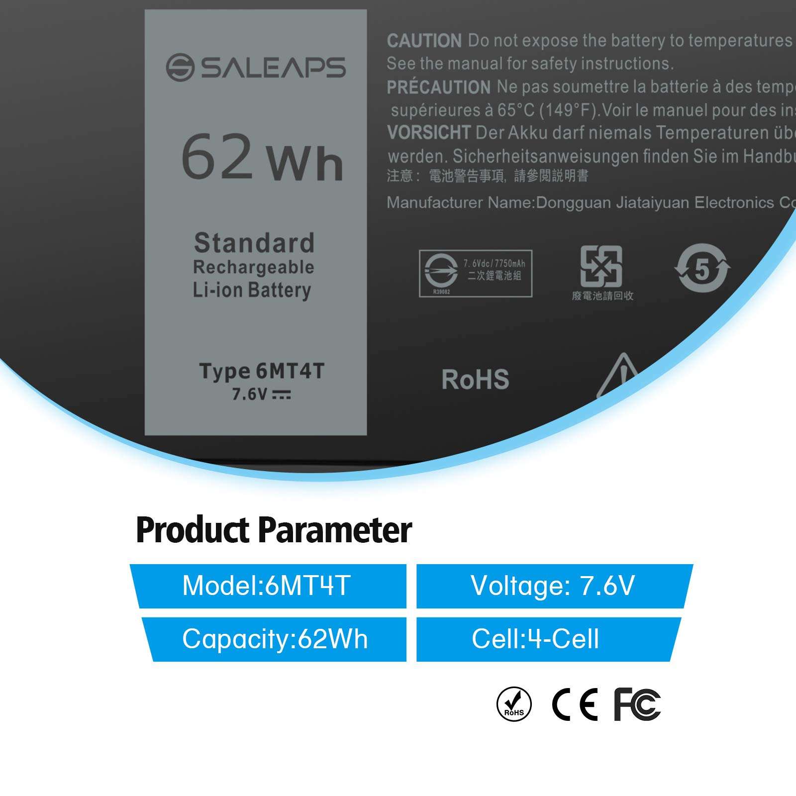 SALEAPS 6MT4T Laptop Battery for Dell Latitude E5570 E5470 Precision 15 3510 M3510 Notebook, Fits 7V69Y TXF9M 79VRK 07V69Y 0HK6DV 079VRK 0TXF9M [7.6V 62Wh] 2