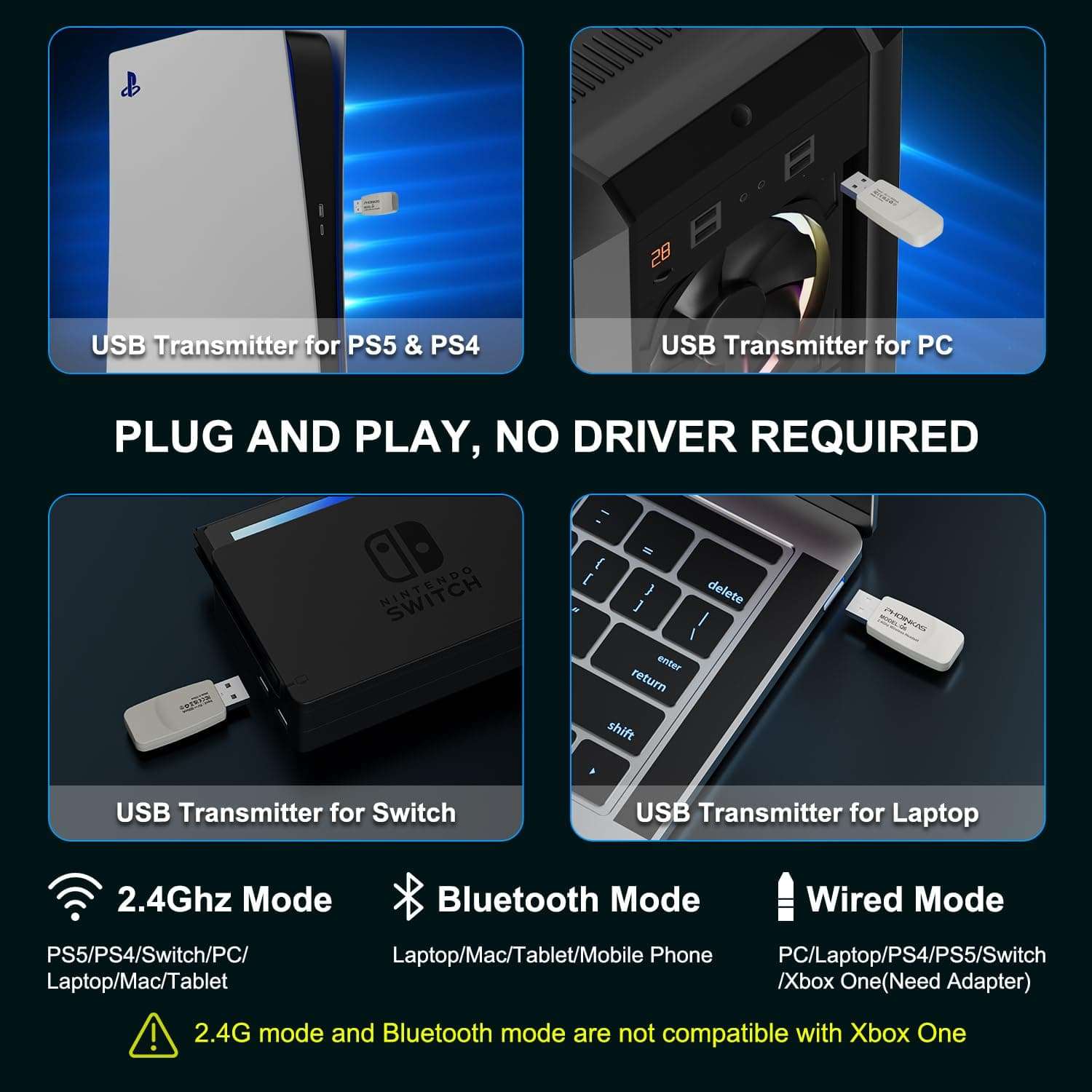 YOTMS Wireless PS5 Gaming Headset for PS4, PC, Switch, 2.4Ghz Wireless Gaming Over Ear Headphones with Mic, Bluetooth 5.3 Headphones with Stereo Sound, 40h Battery, for Laptop, Mac, Phone (White) 4