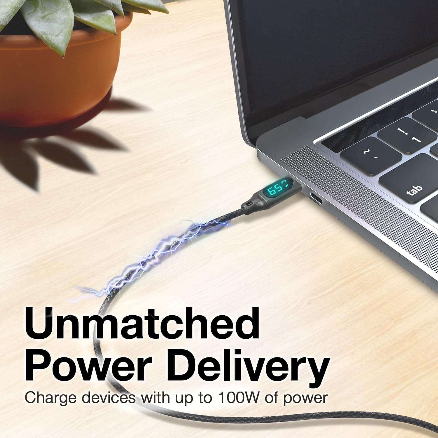 BoxWave Cable Compatible with Amazon Kindle (11th Gen 2022) - PowerDisplay PD Cable (6ft) - USB-C to USB-C (100W), LED Wattage Info Extra Long Braided Nylon - Jet Black 4