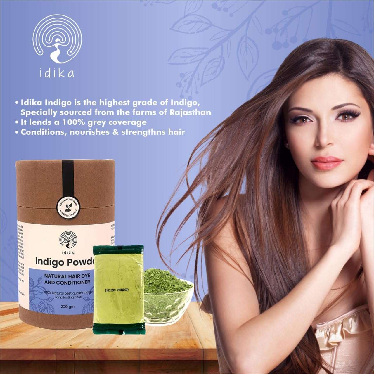 Idika Henna & Indigo Organic Hair Color Kit - 100% Natural Henna & Indigo for Black Hair Color - Herbal Mehandi Powder & Natural Hair Conditioner, Protects Hair from Damage - Pack of 2 (200g Each) 4
