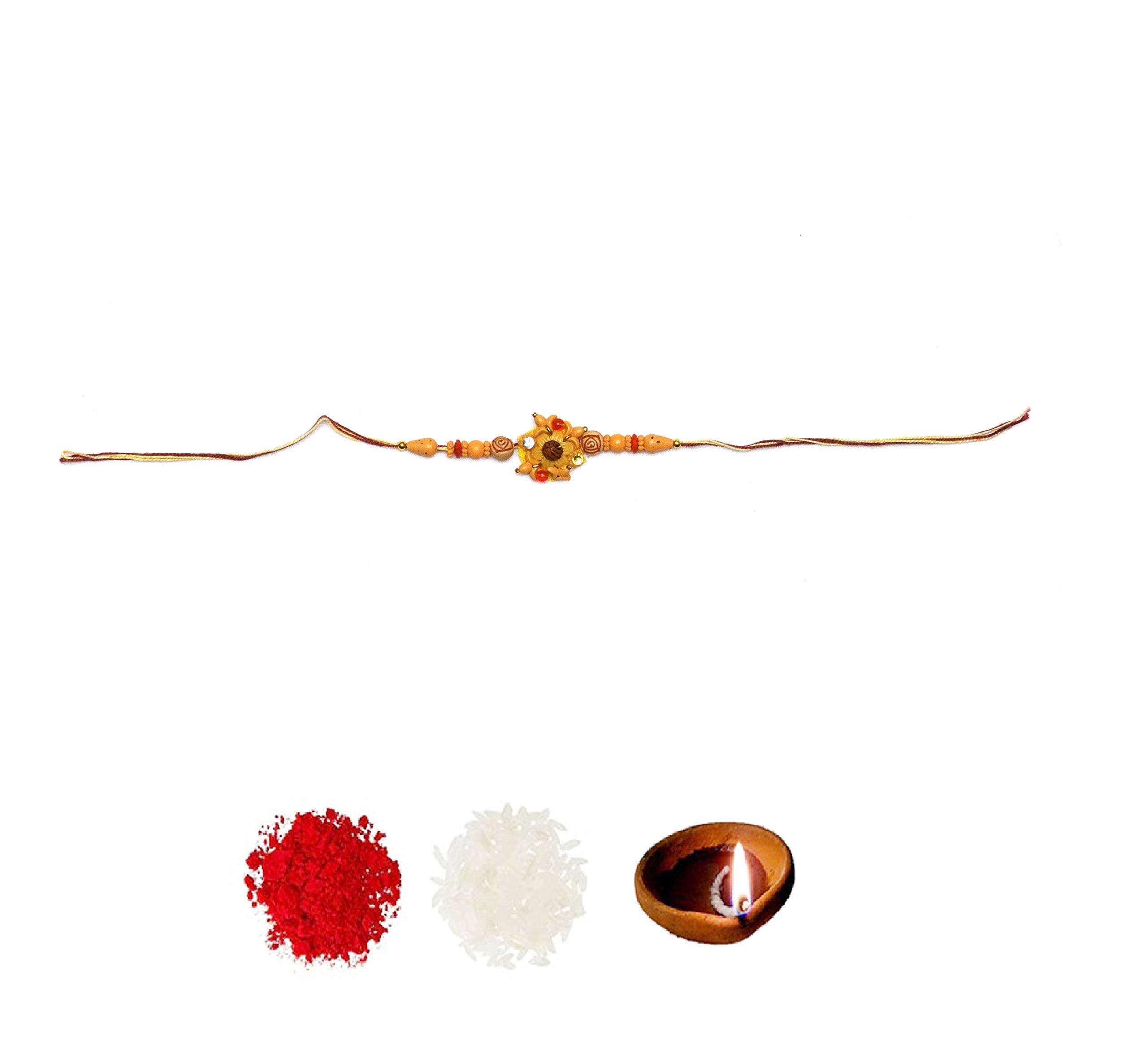 Vinayaks Rakhi Roli Chawal, Kumkum Powder Tikka, Diya and Batti for or Bhaiya Dooj for Brother (Multicolour) 1