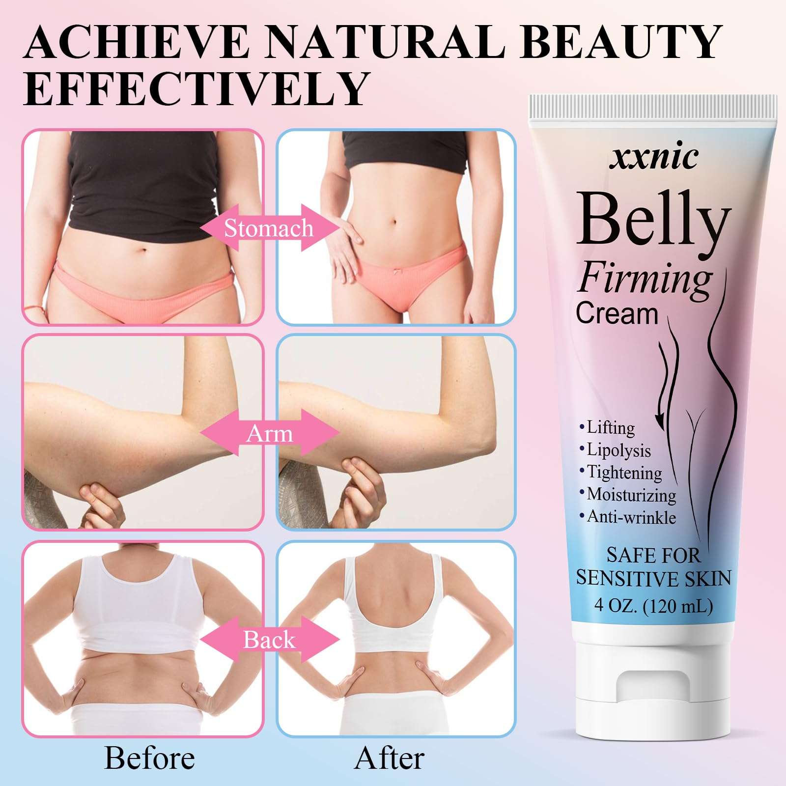 B Flat Belly Firming Cream, Skin Tightening Cream for Body, Skin Firming and Tightening Lotion for Belly, Arms, Thighs and Butt, Firming Body Lotion for Women & Men, 120+30ML 5