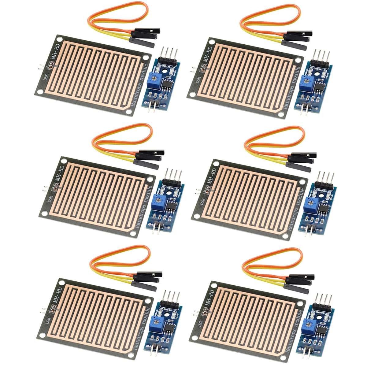 VKLSVAN 6PCS Rain Water Sensor Rainwater Module Rain Drops Detection Moisture Monitor Sensor 3.3V-5V LM393 Weather Humidity Module for Arduino 1