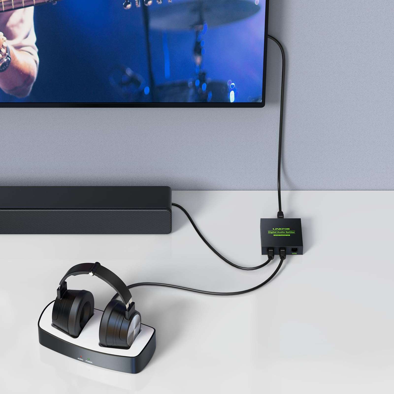 LiNKFOR Digital Optical Audio 1x3 Splitter Digital SPDIF Toslink Optical Fiber Audio Splitter 1 in 3 Out Aluminum Alloy with Optical Cable Support 5.1CH Dolby-AC3 DTS for PS3 Blue-Ray DVD HDTV 4