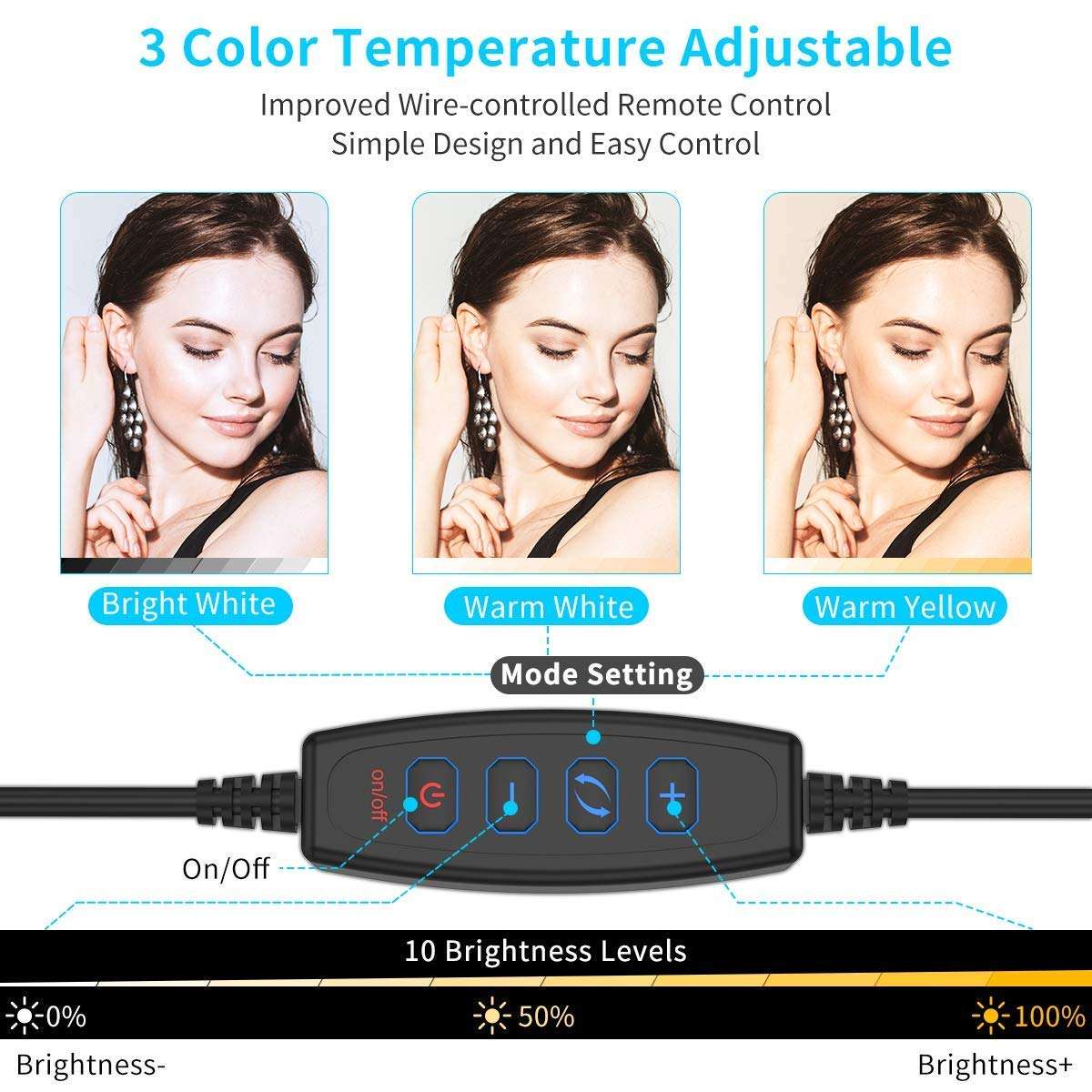 10.2'' Selfie Ring Light with Tripod Stand & Phone Holder - Upgraded Dimmable Camera Ring Light with Makeup Mirror for TikTok/YouTube/Live Stream/Makeup/Photography Compatible with iPhone Android 3