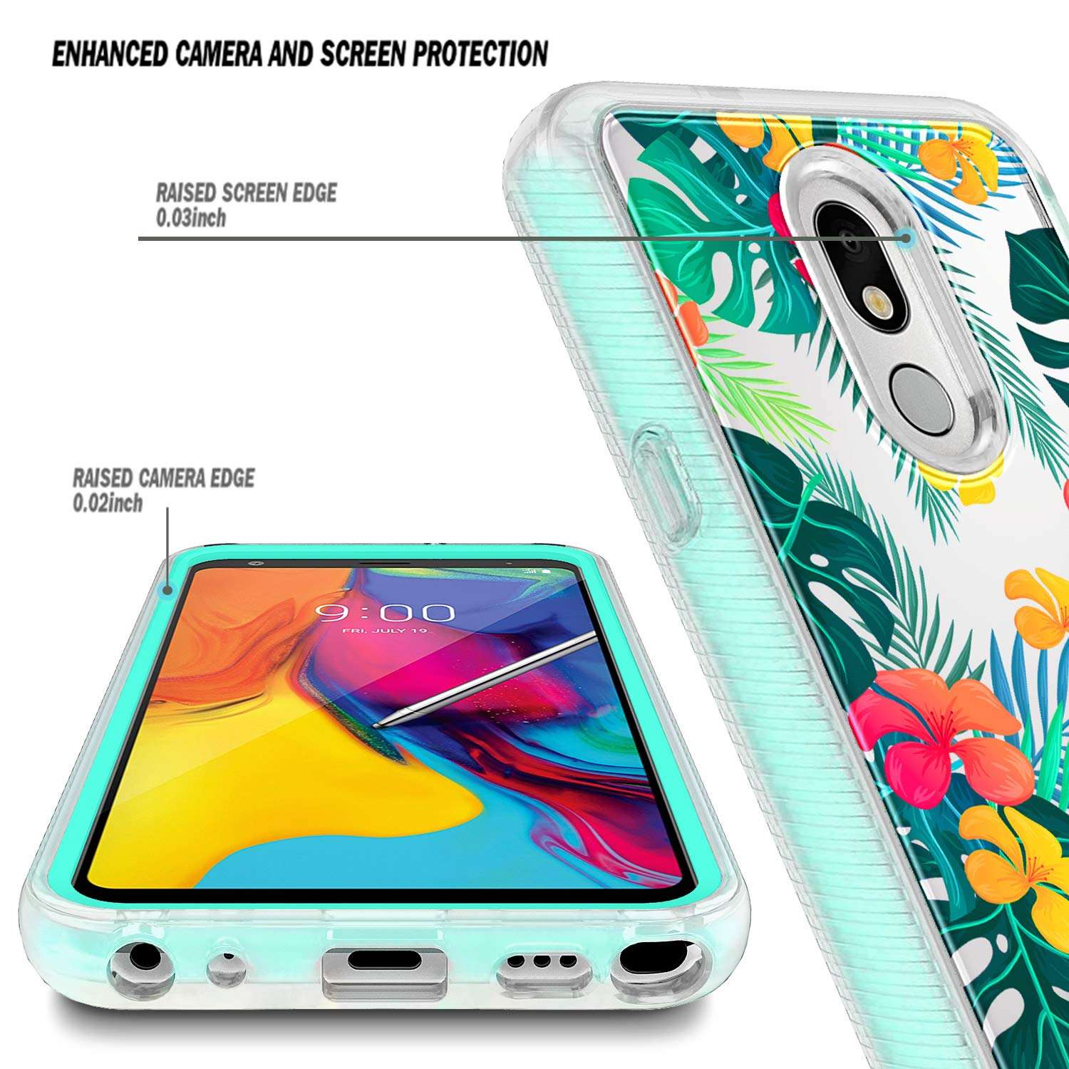 E-Began Case Compatible for LG Stylo 5 with [Built-in Screen Protector], LG Stylo 5V/Stylo 5X/Stylo 5 Plus, Full-Body Protective Rugged Bumper Cover, Shockproof Impact Resist Case -Summer 3