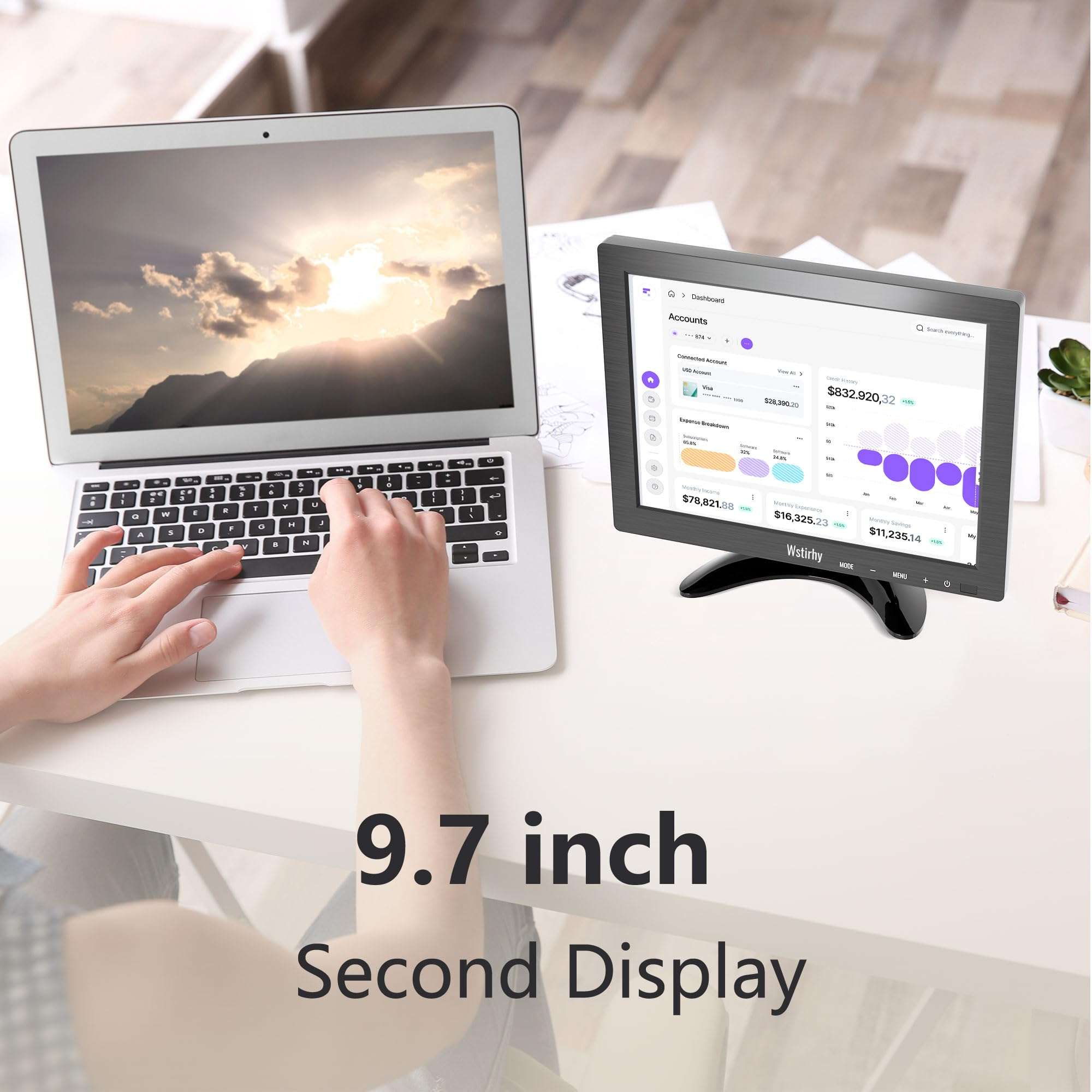 Wstirhy 9.7 Inch Small Monitor 1024x768 Portable Monitor 4:3 Screen Display with HDMI VGA AV BNC USB Port, 60Hz, VESA, Built-in Speaker, Remote Control for PC Computer Laptop RasPi 3