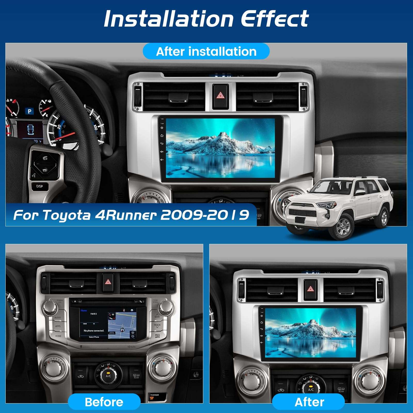 [4+64G] NHOPEEW for Toyota 4Runner Car Radio 2009-2019 with Wireless Carplay and Android Auto - 9 Inch Touchscreen Android Car Stereo - GPS/EQ Audio/WiFi/SWC/Mirror Link + AHD Backup Camera 3