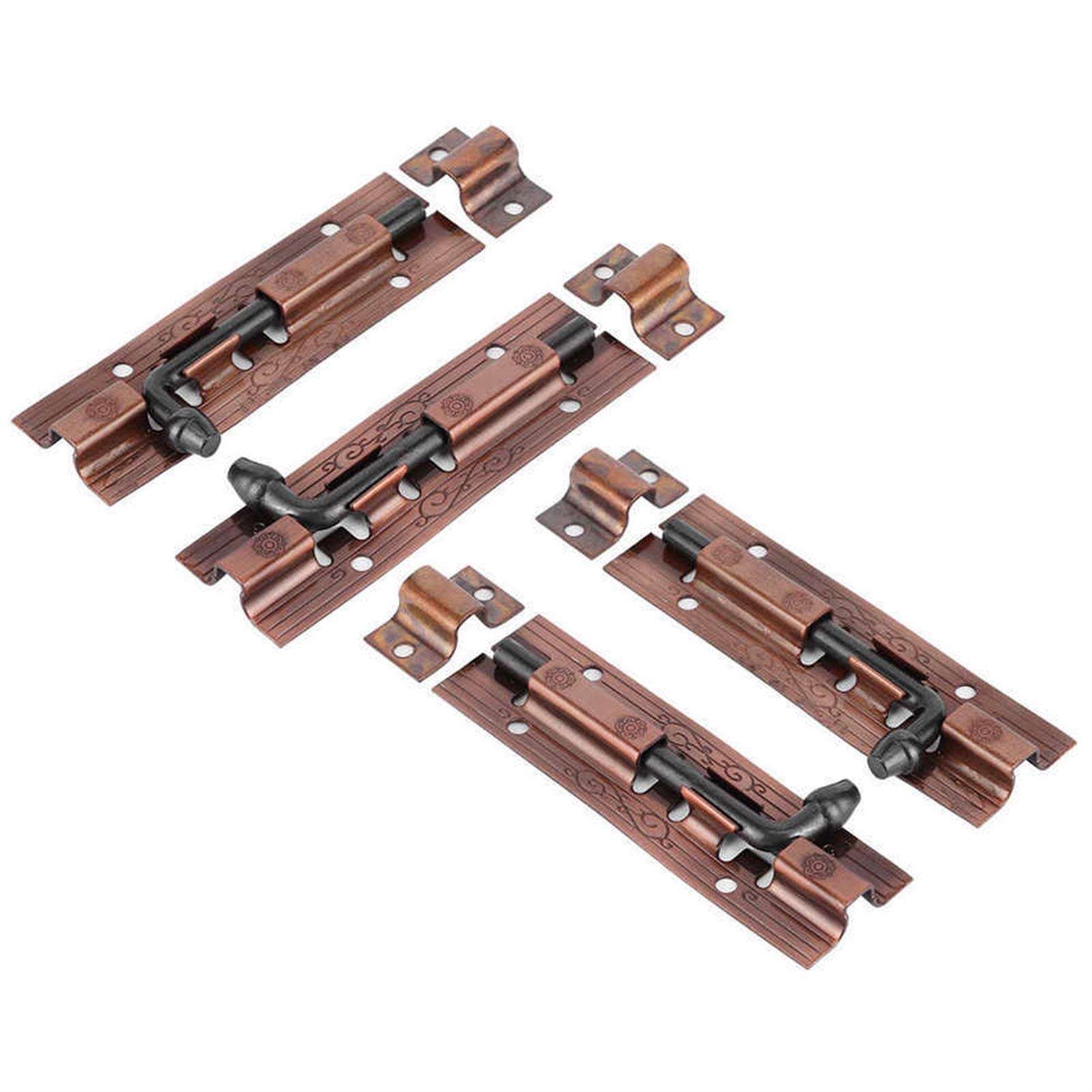 Door Accessories 4Pcs 4in Antique Brass Door Sliding Latch Lock Door Bolt Gate Window Hardware Fittings for Living Room Bedroom Metal Material 3