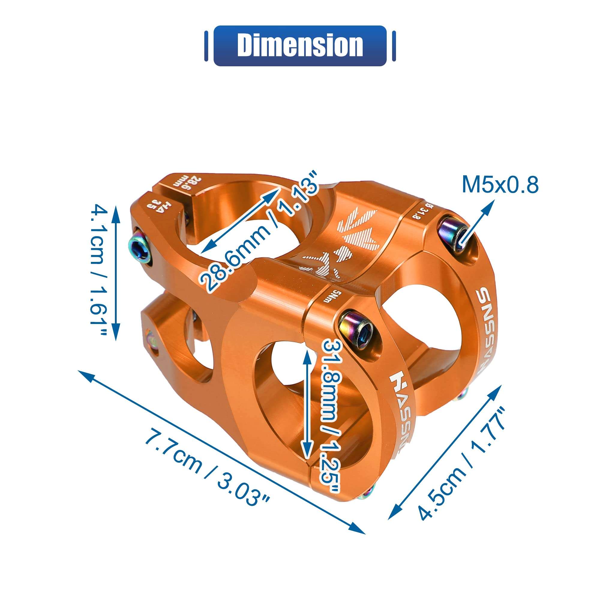 X AUTOHAUX CNC Aluminum Alloy 35mm Mountain Bike Stem for Most Bicycle Road Bike Mountain Bike Cycling Handlebar Accessories Orange for 1-1/8 Steer Tube 31.8mm Handlebar 4