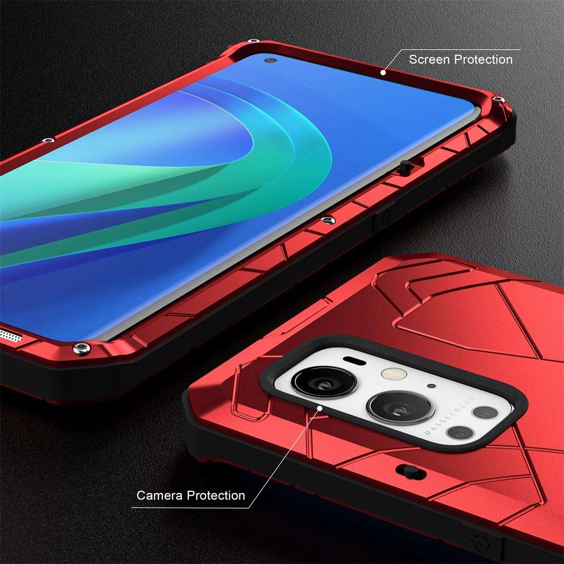 Foluu for Oneplus 9 Pro Case, for OnePlus 9 Pro 5G Case Heavy Duty, Aluminum Metal Shockproof Bumper Frame Case Soft Rubber Silicone Military Heavy Duty Hard Case for Oneplus 9 Pro 5G 2021 (Red) 4